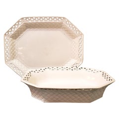 Antique Wedgwood Plain Creamware Rectangular Basket & Stand, circa 1840