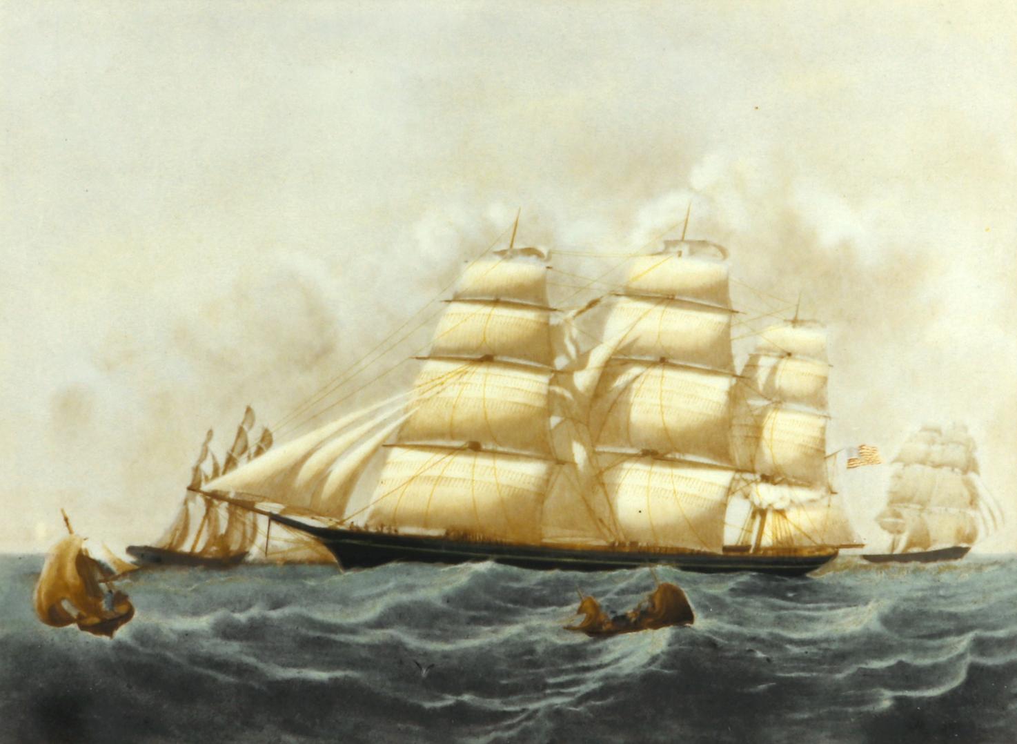 Placas de porcelana Wedgwood de barcos- 
El clipper, la gran república y el clipper Hurricane
1976-1981

Las dos placas pintadas representan en una La Gran República según Skillet y en la otra Hurrican según James E. Buttersworth dentro de un