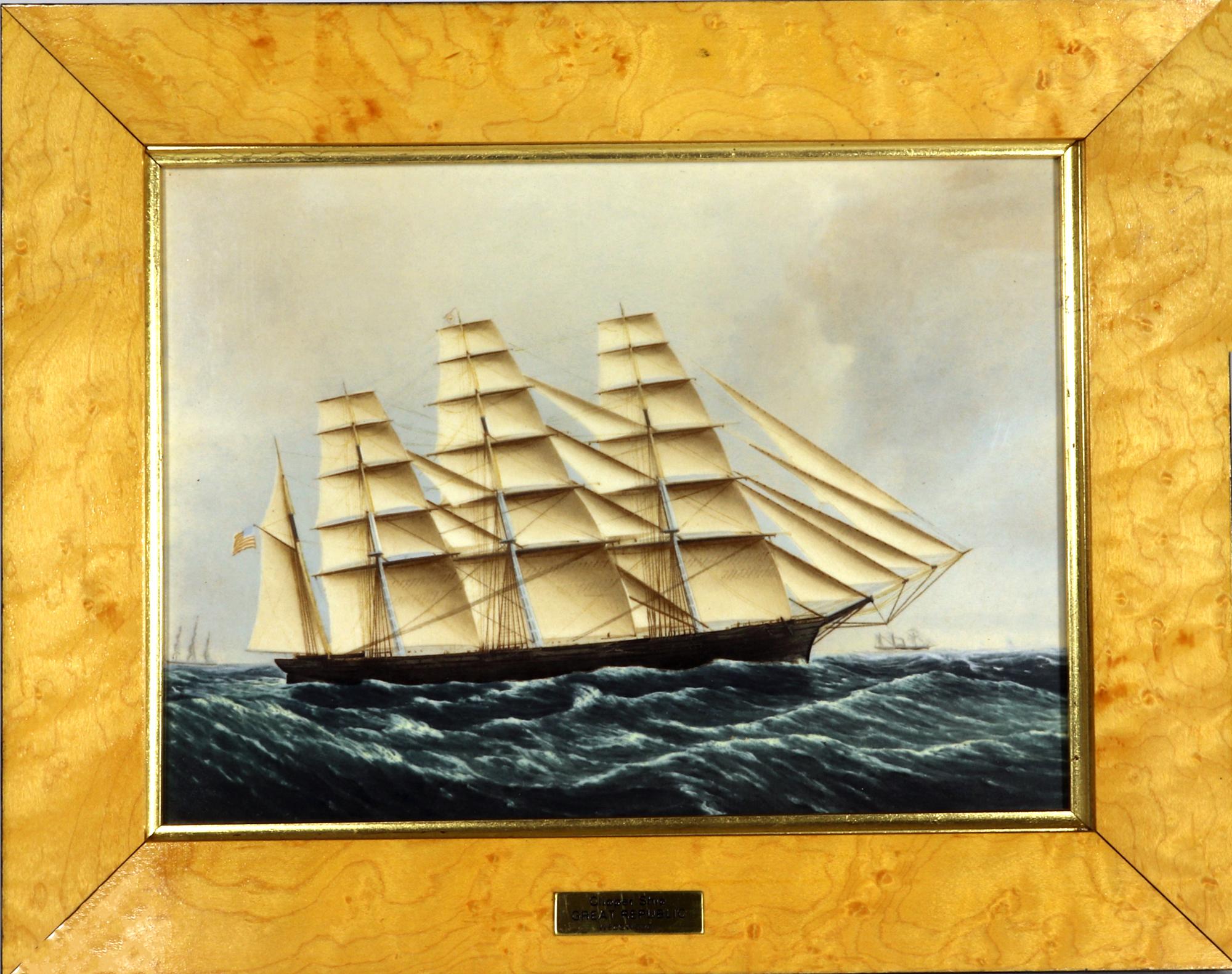 American Classical Wedgwood Porcelain Plaques of the Ships the Great Republic and the Dashing Wave For Sale