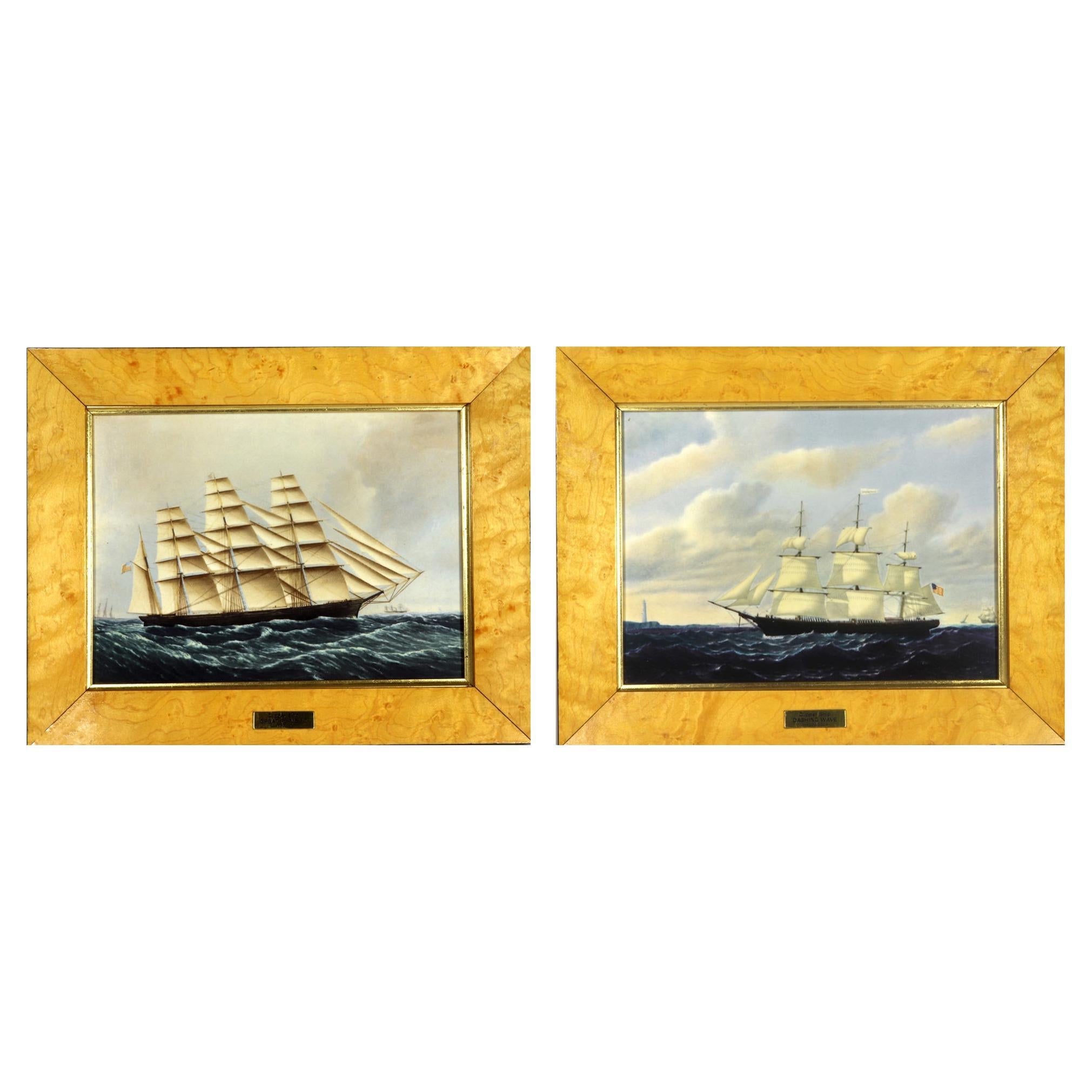 Plaques en porcelaine de Wedgwood représentant les navires de la Grande République et la vague qui s'ébat