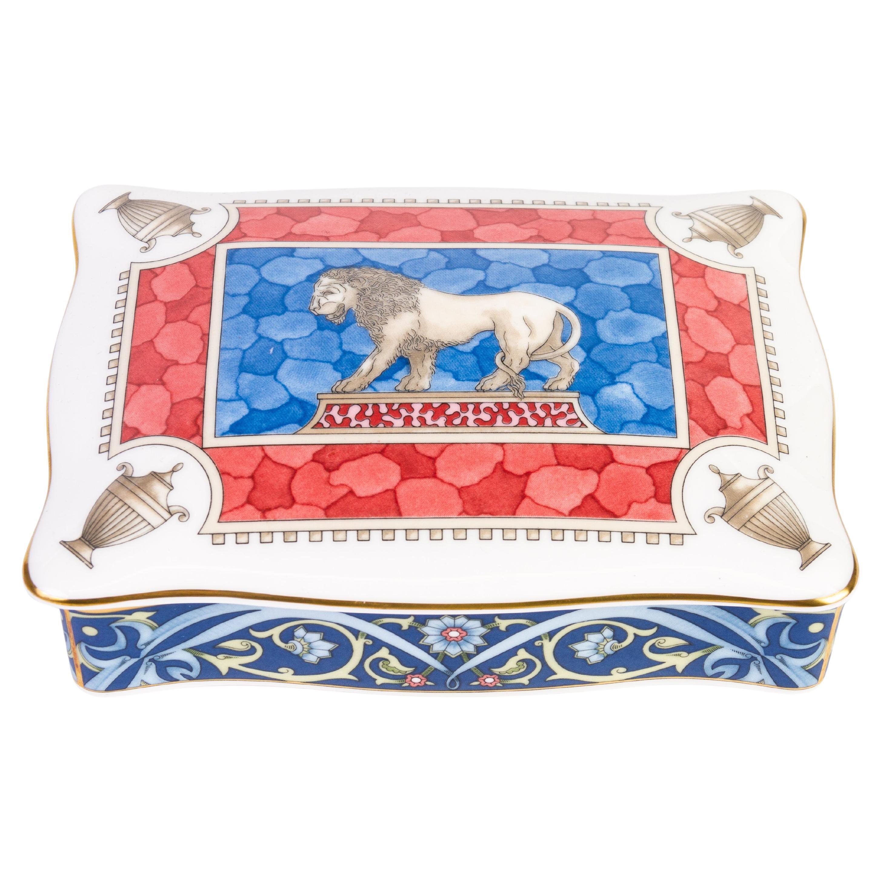 Wedgwood Porcelain Striding Lion Trinket Box  For Sale