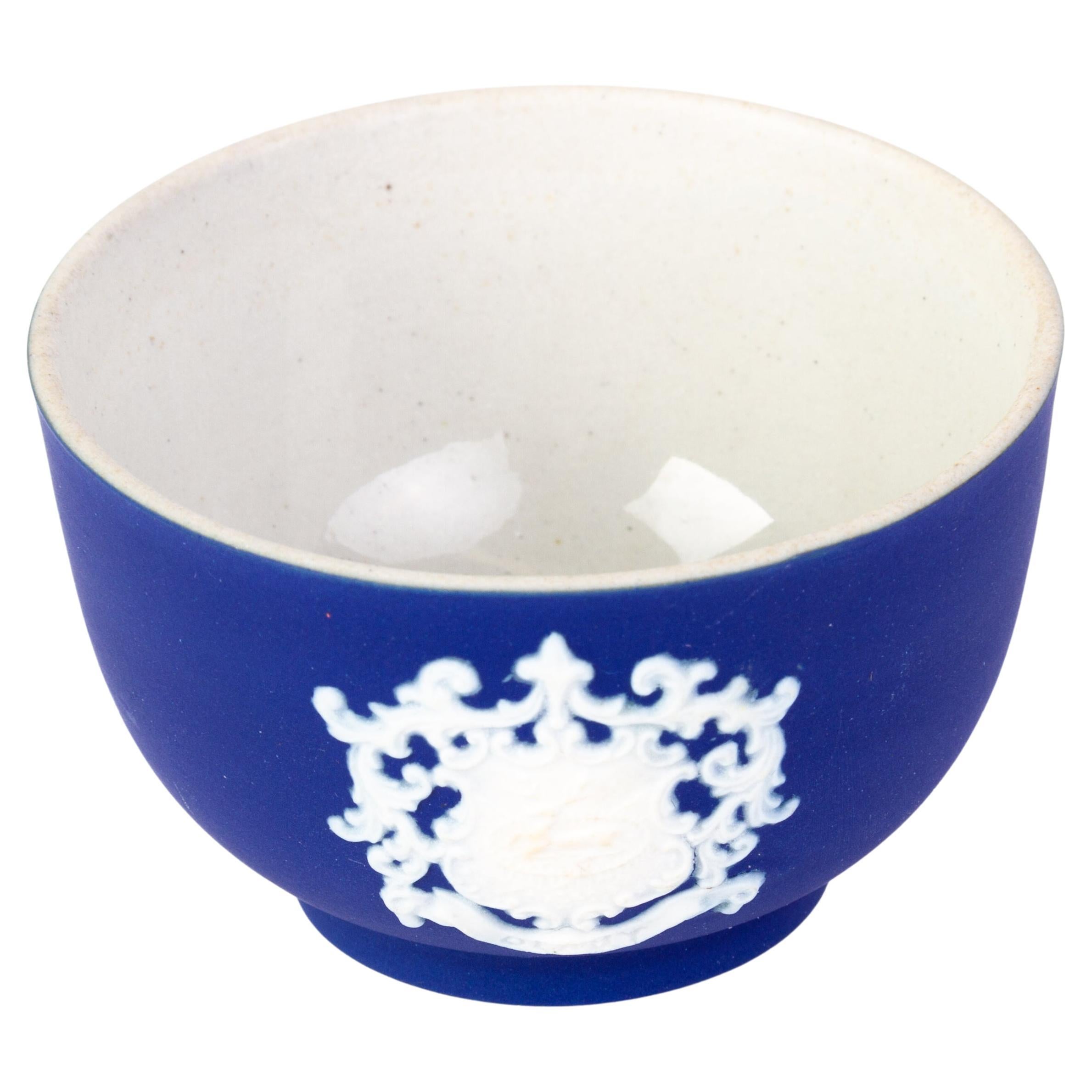 Wedgwood Portland Blue Jasperware Cameo Neoclassical Crested Bowl For Sale