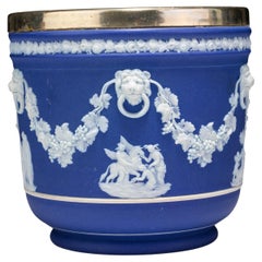 Wedgwood Portland Blue Jasperware Neoclassical Cameo Jardiniere Planter