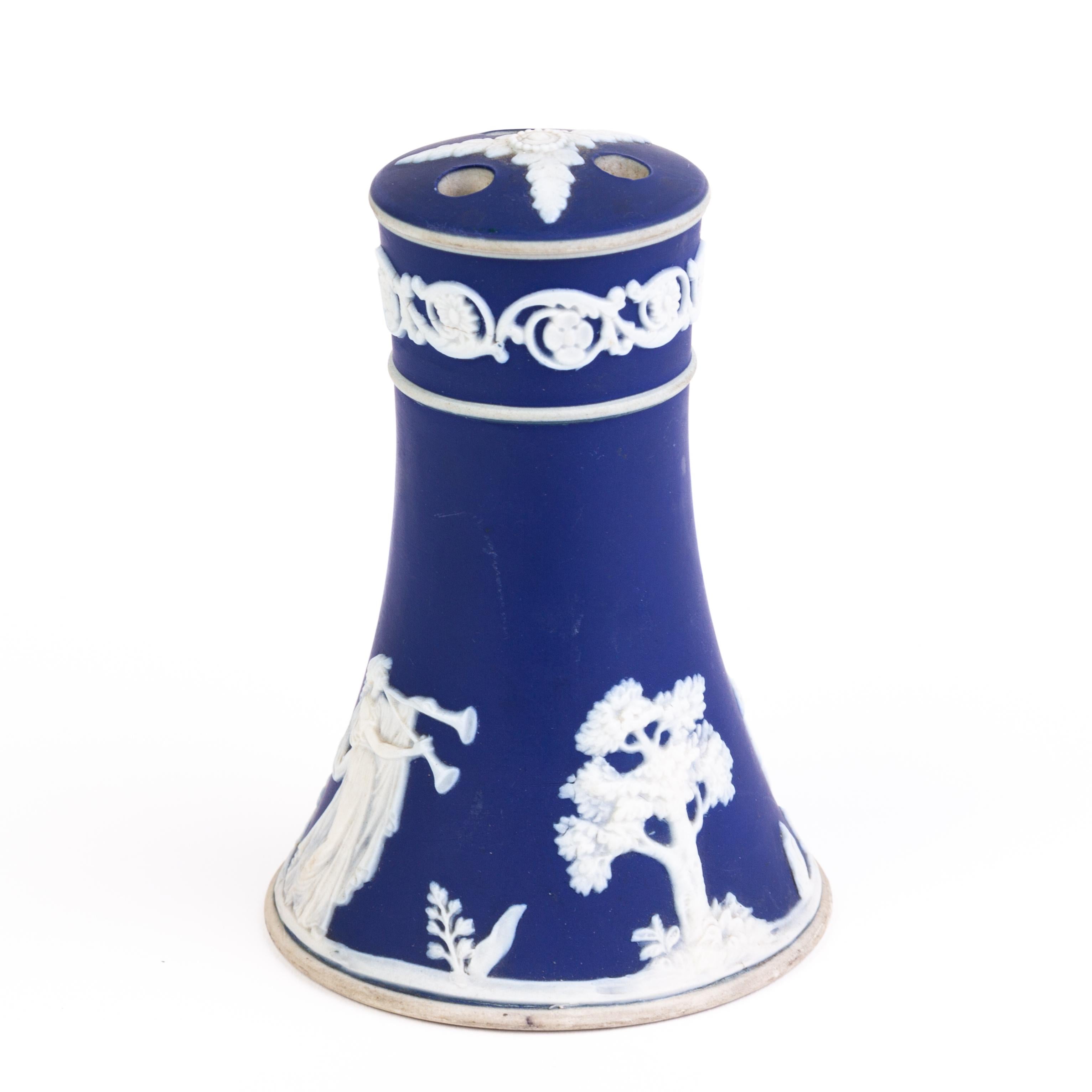 19th Century Wedgwood Portland Blue Jasperware Neoclassical Cameo Shaker For Sale