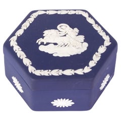 Wedgwood Portland Blue Jasperware Neoclassical Lidded Trinket Box 