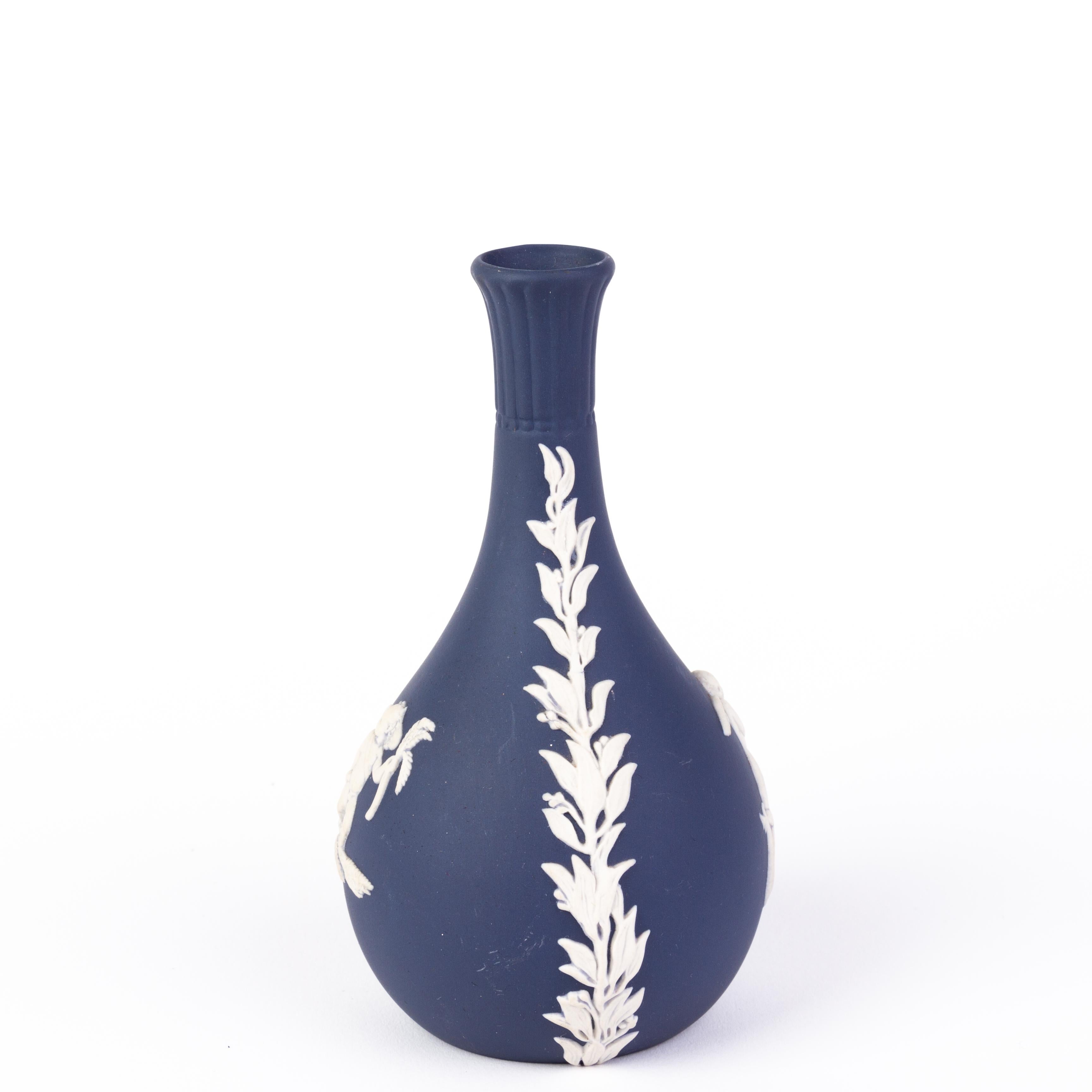 20th Century Wedgwood Portland Blue Jasperware Neoclassical Putto Cameo Spill Vase