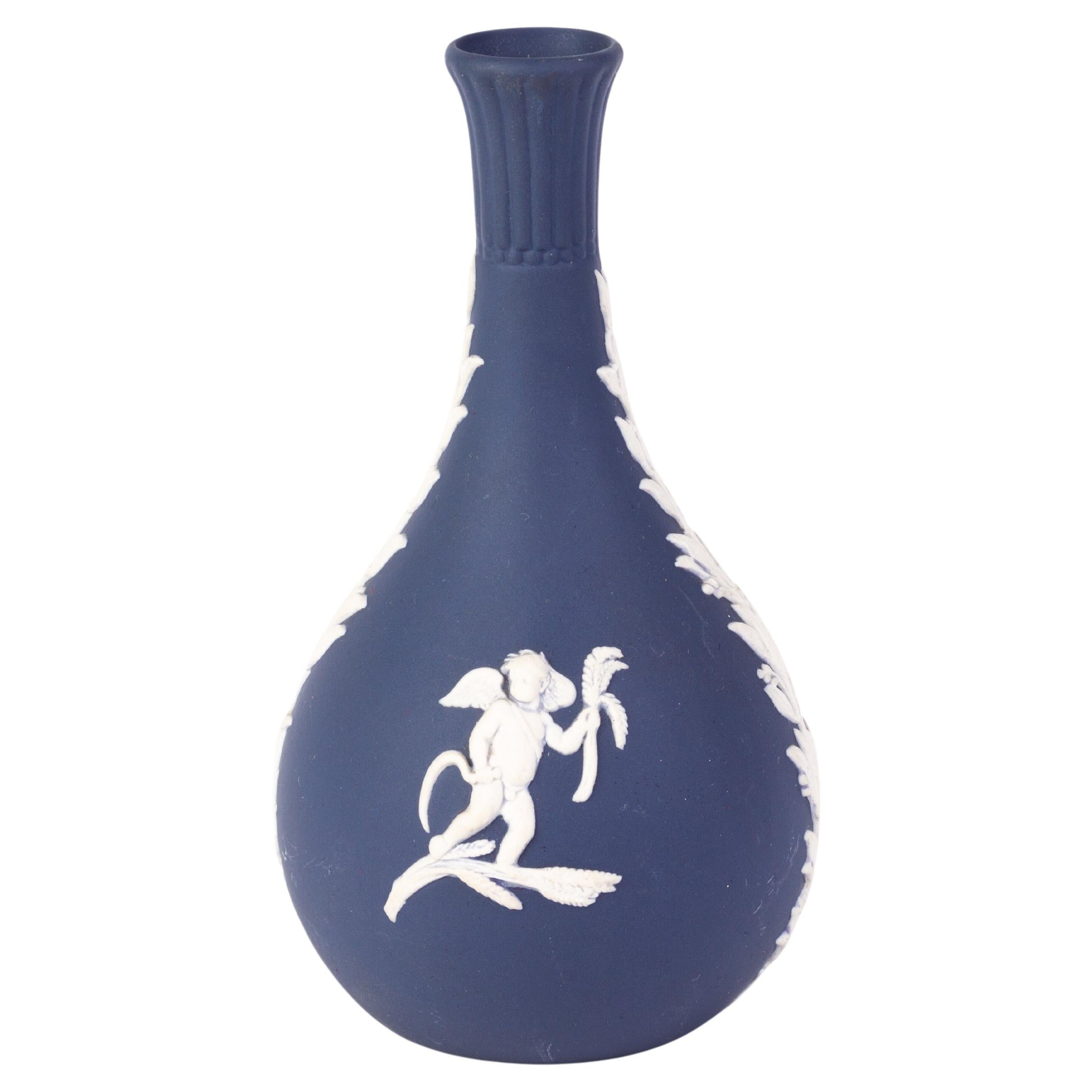 Wedgwood Portland Blue Jasperware Neoclassical Putto Cameo Spill Vase