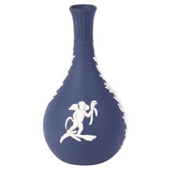 Vintage Wedgwood Portland Blue Jasperware Neoclassical Putto Cameo Spill Vase
