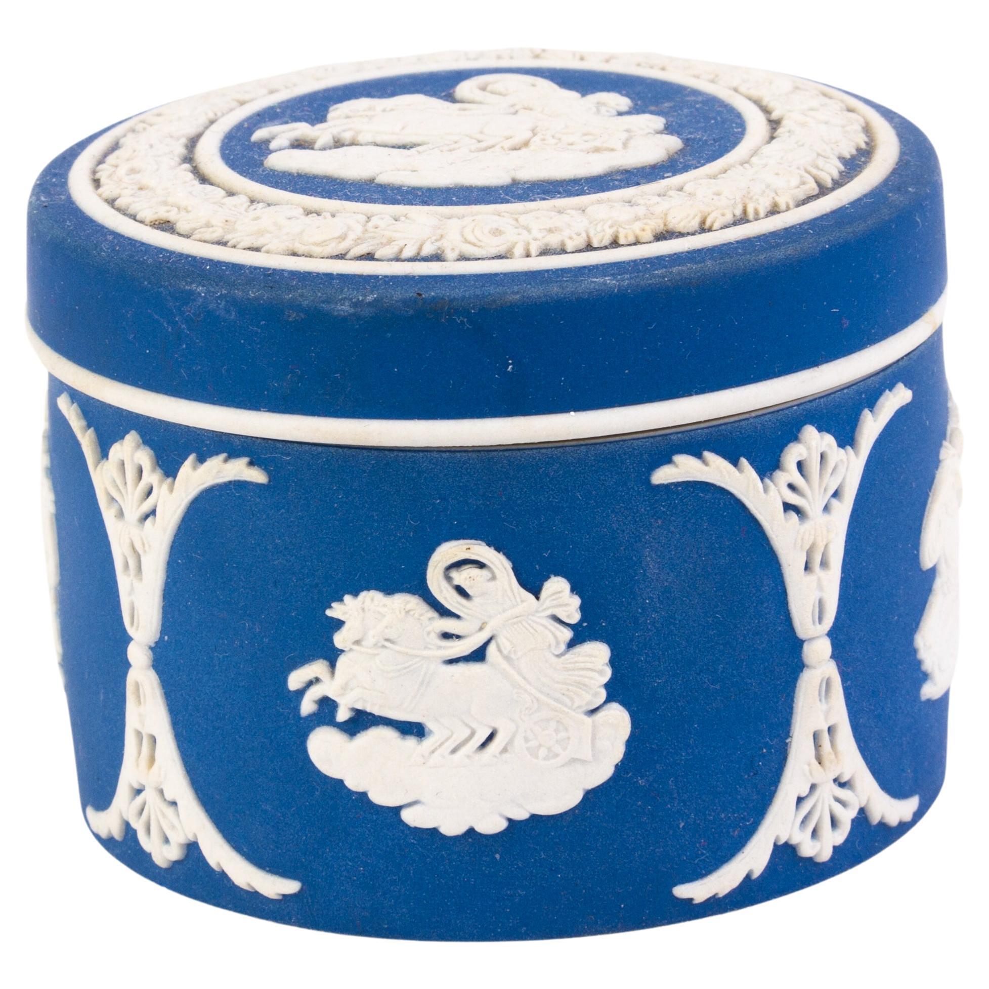 Wedgwood Portland Blue Jasperware Neoclassical Trinket Box For Sale