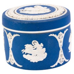 Vintage Wedgwood Portland Blue Jasperware Neoclassical Trinket Box