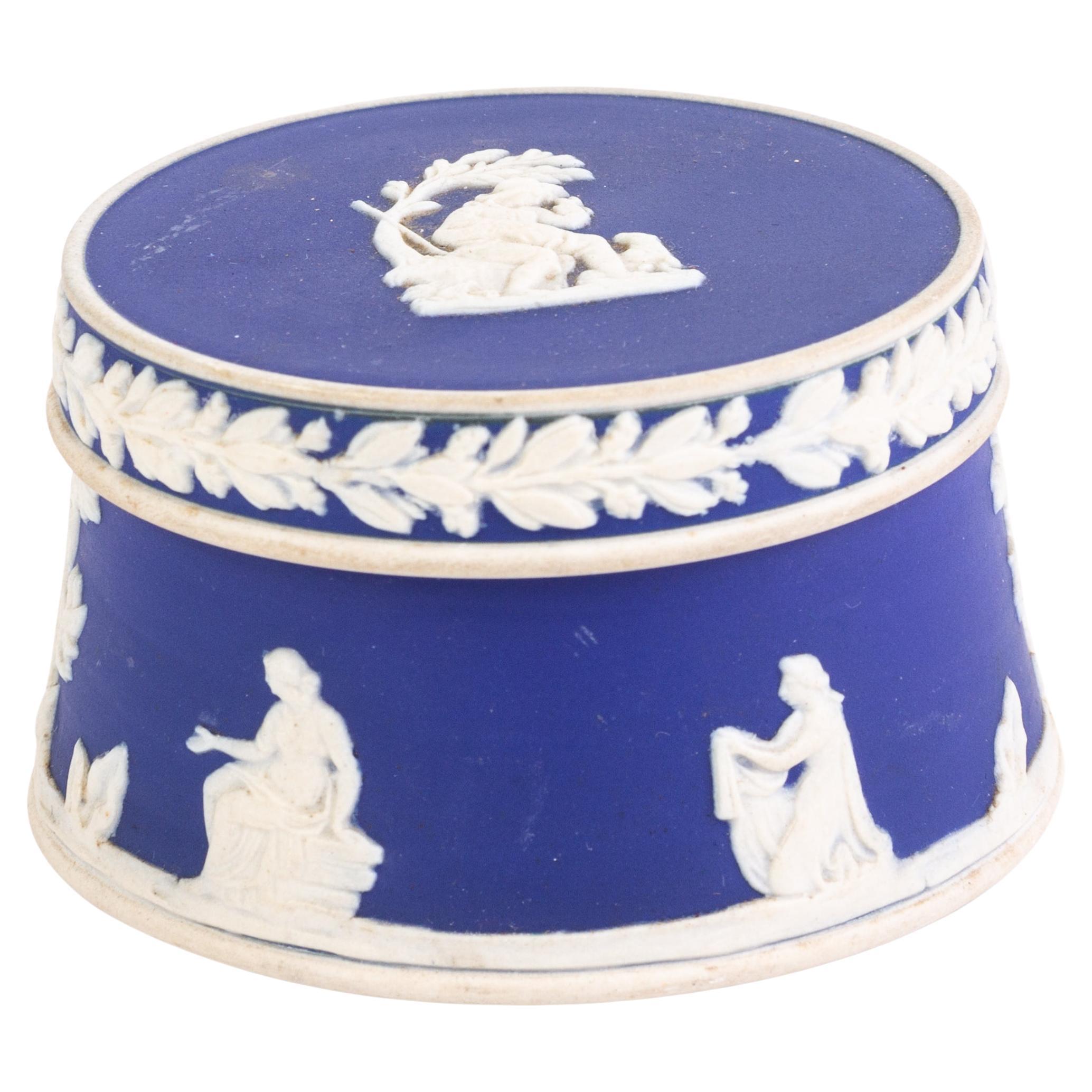 Wedgwood Portland Blue Jasperware Neoclassical Trinket Box For Sale