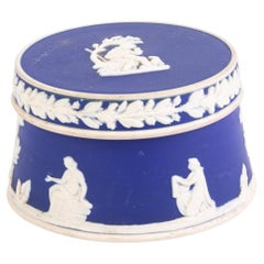 Antique Wedgwood Portland Blue Jasperware Neoclassical Trinket Box