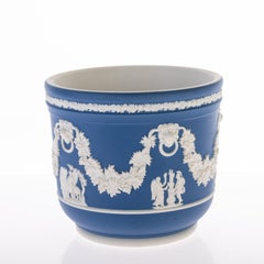 Wedgwood Portland Blue Neoclassical Jasper Jardiniere Cameo Planter Vase