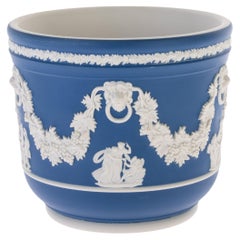 Vintage Wedgwood Portland Blue Neoclassical Jasper Jardiniere Cameo Planter Vase