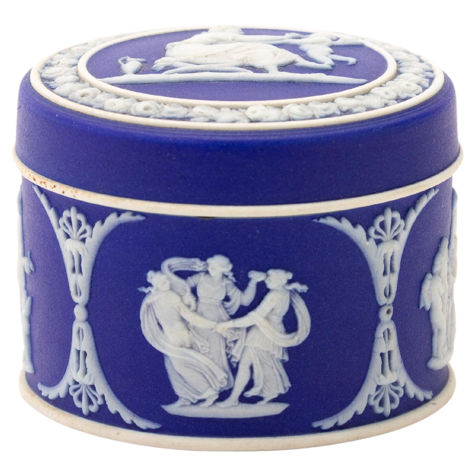 Wedgwood Portland Blue Neoclassical Lidded Cameo Trinket Box 