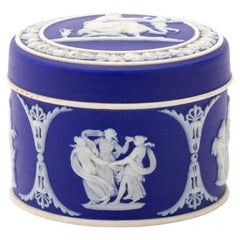 Vintage Wedgwood Portland Blue Neoclassical Lidded Cameo Trinket Box 