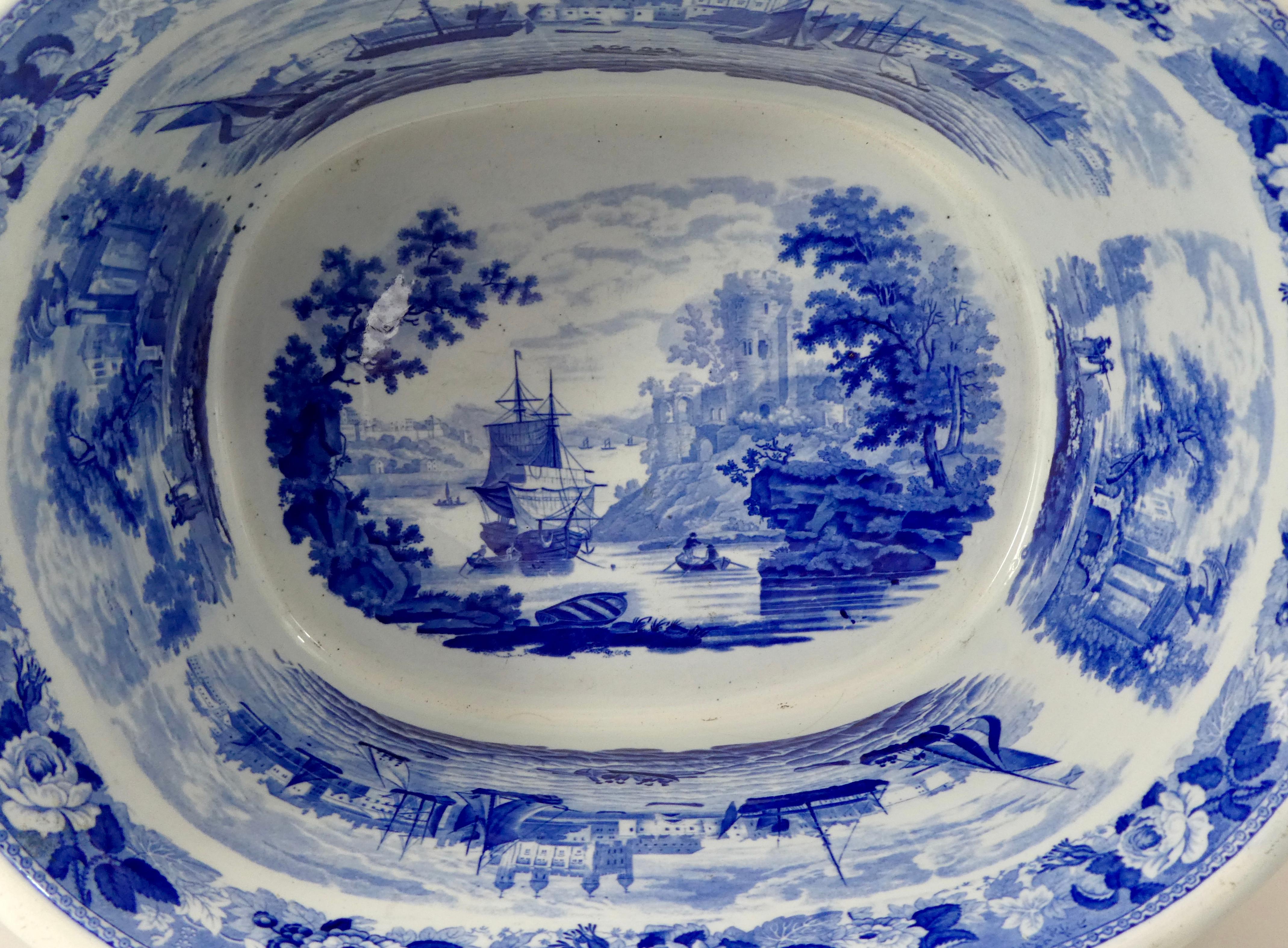 English Wedgwood Pottery Foot Bath. ‘Tower of London from the Thames’, circa 1820
