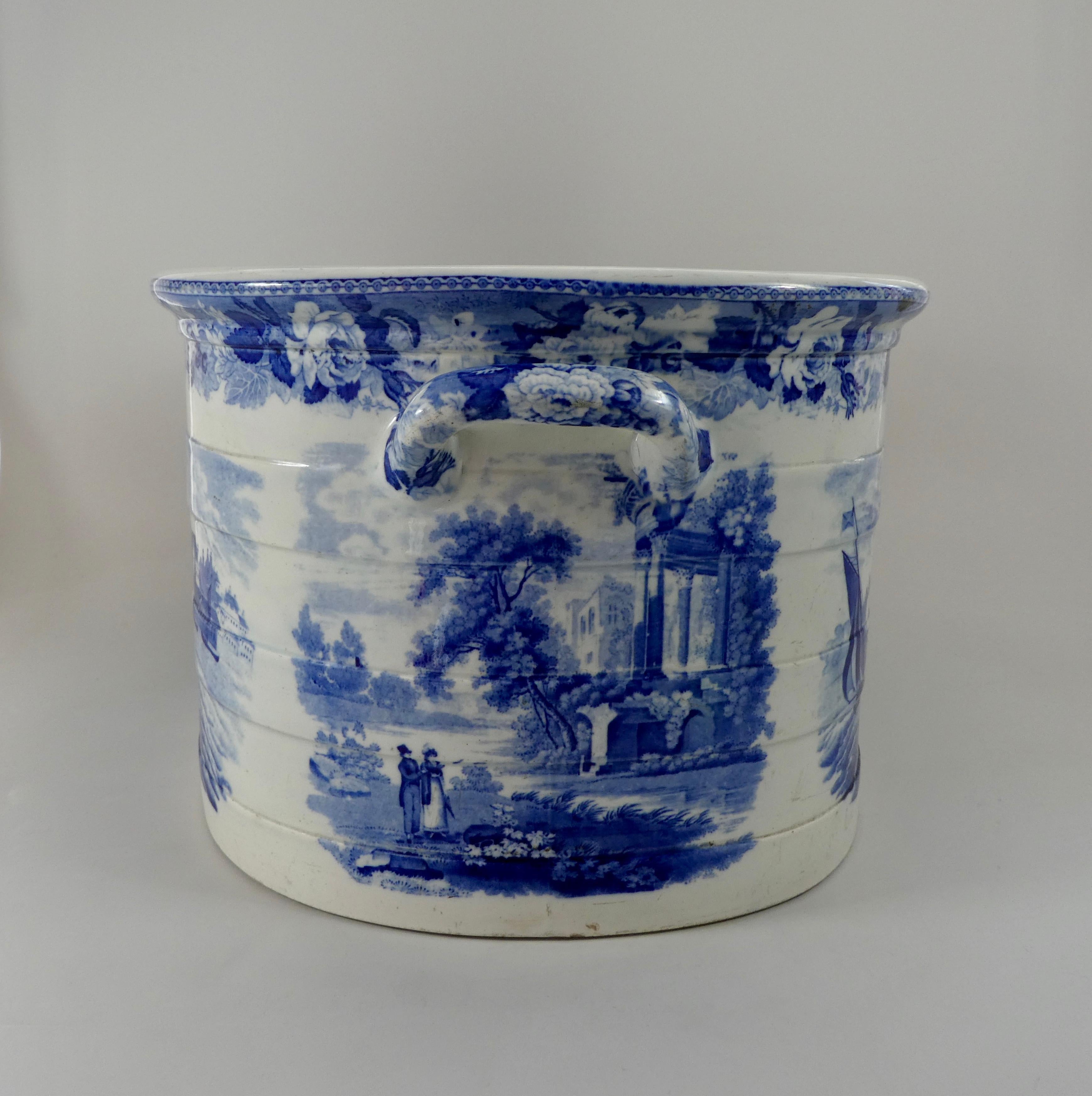 Fired Wedgwood Pottery Foot Bath. ‘Tower of London from the Thames’, circa 1820
