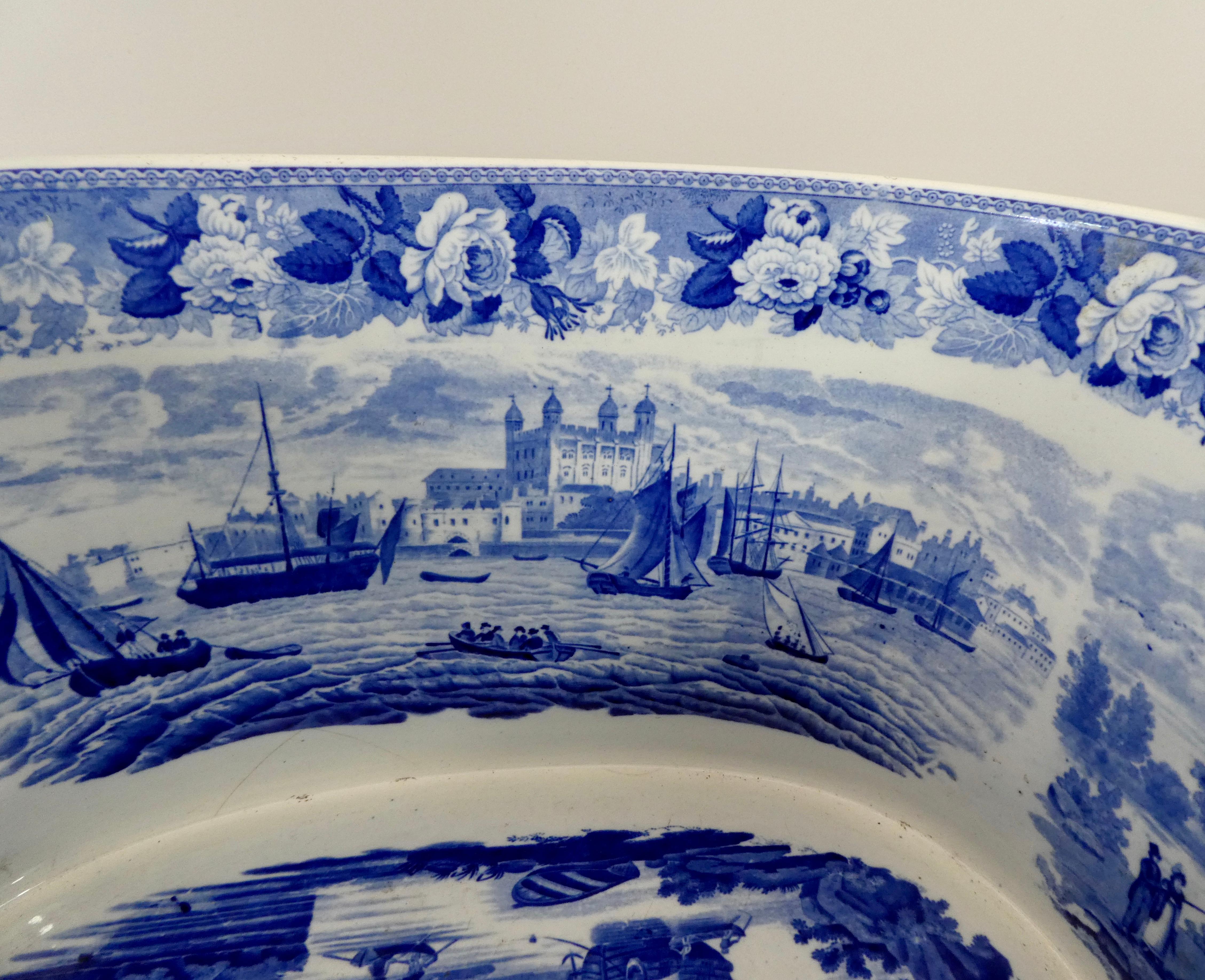 Early 19th Century Wedgwood Pottery Foot Bath. ‘Tower of London from the Thames’, circa 1820