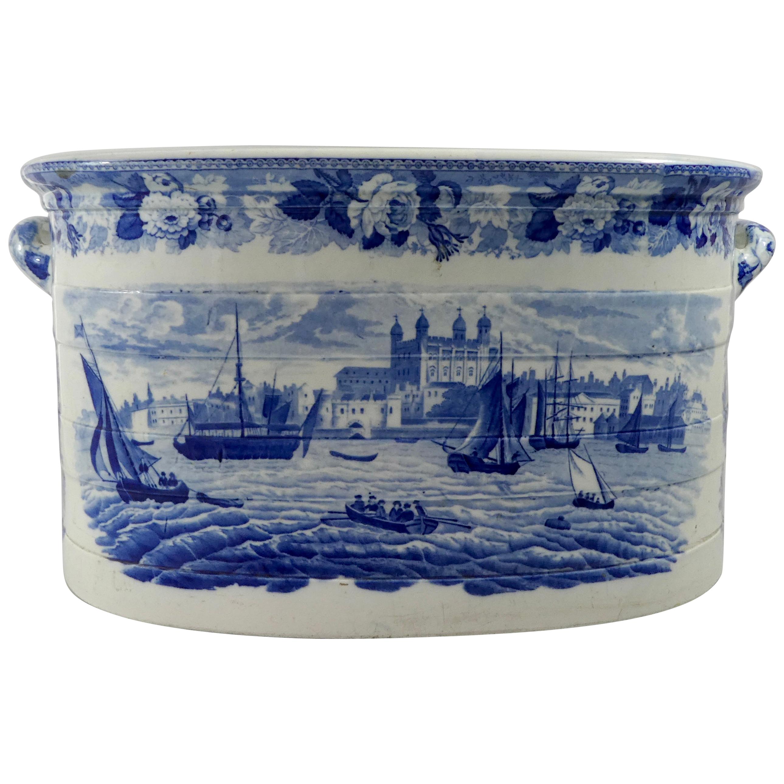 Wedgwood Pottery Foot Bath. ‘Tower of London from the Thames’, circa 1820