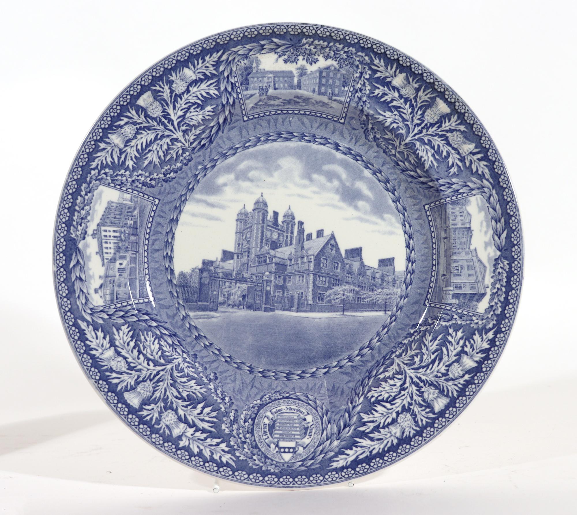 20th Century Wedgwood Pottery University of Pennsylvania Blue & White Plates, Set of Twelve