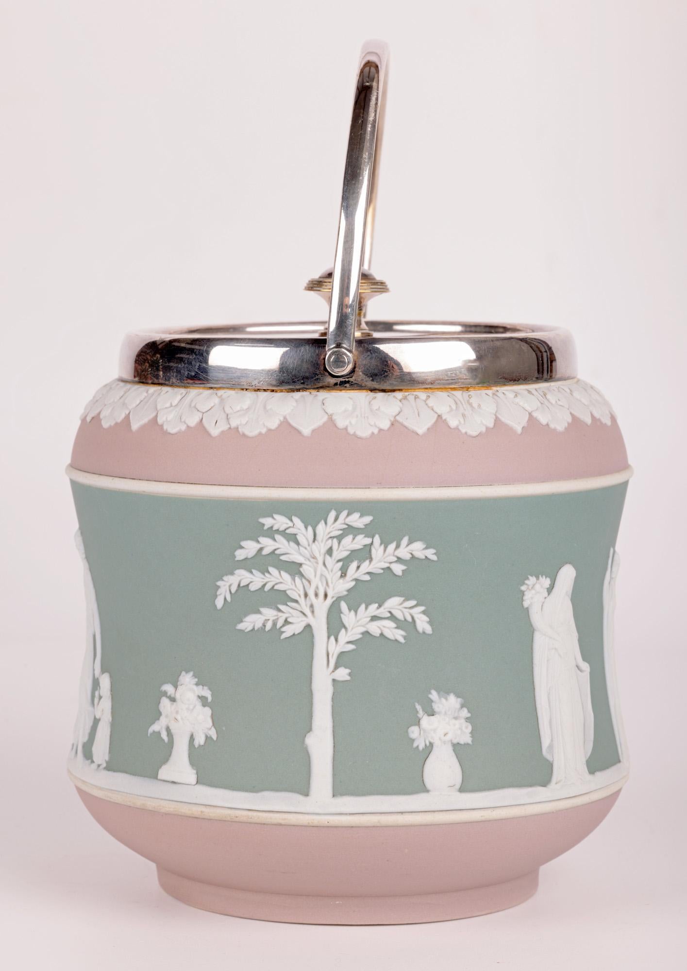 19th Century Wedgwood Rare Tri-Color Silver Plate Mounted Jasperware Biscuit Jar 