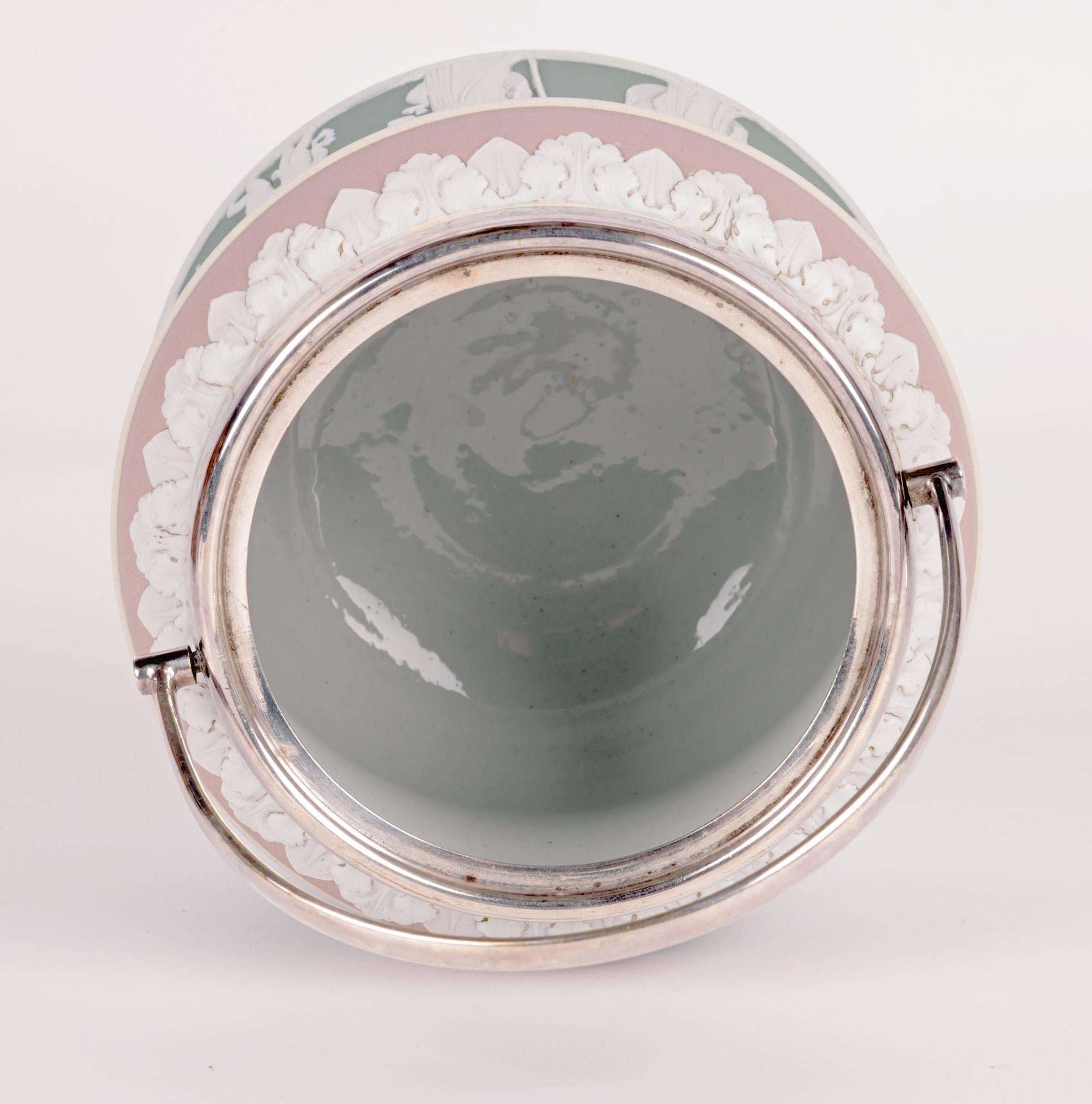 Wedgwood Rare Tri-Color Silver Plate Mounted Jasperware Biscuit Jar  1