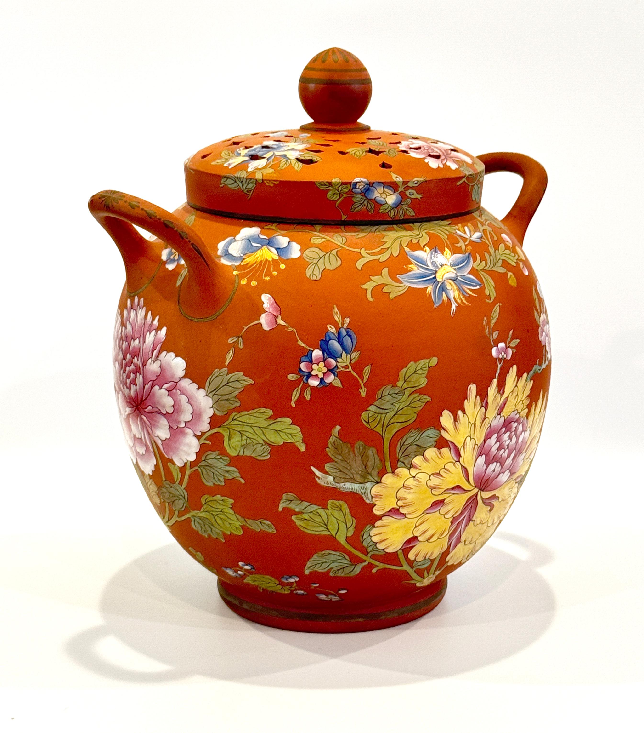 Wedgwood Rosso Antico Capriware Tarro para Popurrí con Decoración Chinoiserie Inglés en venta
