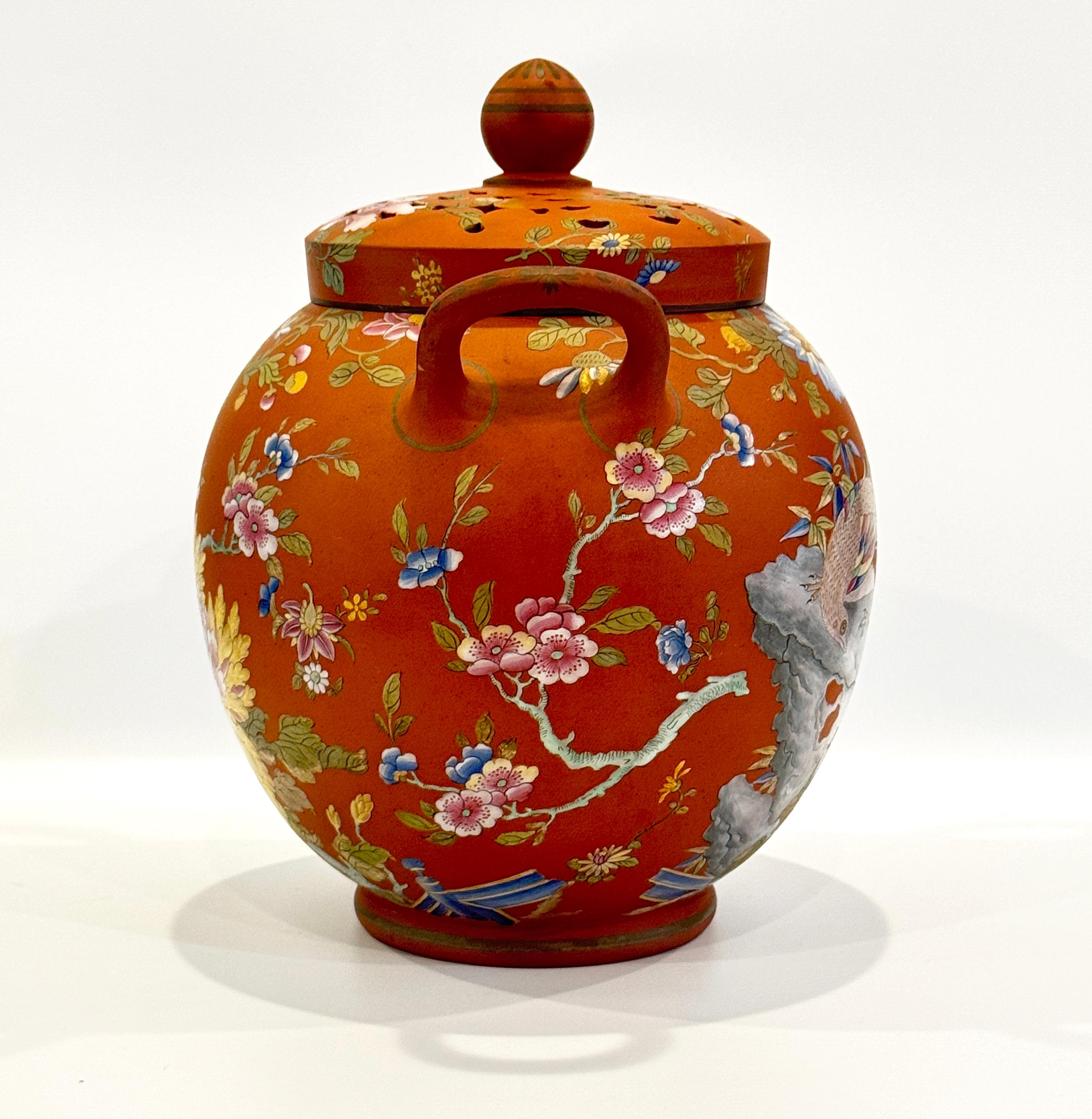 Wedgwood Rosso Antico Capriware Tarro para Popurrí con Decoración Chinoiserie Cerámico en venta