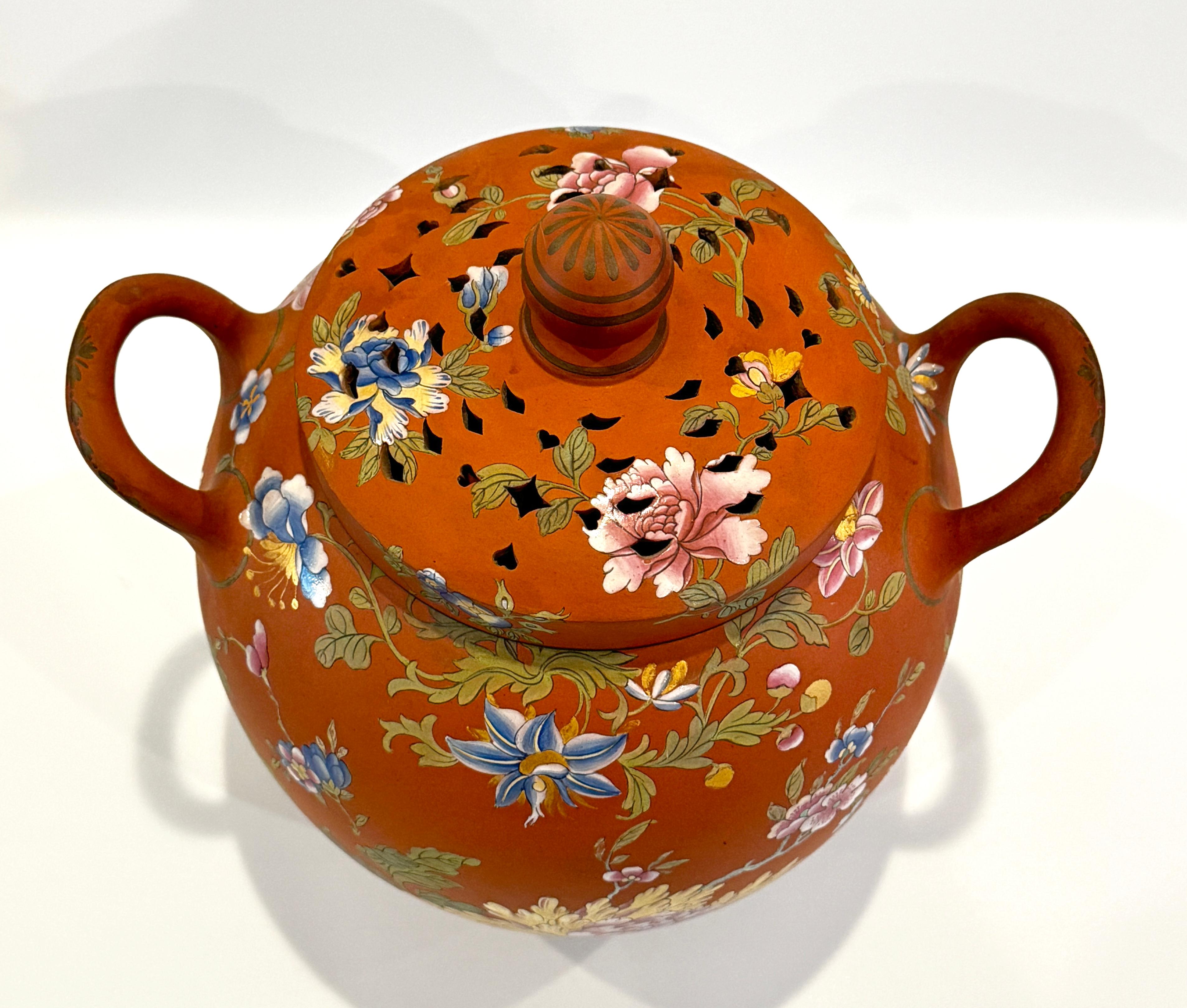 Wedgwood Rosso Antico Capriware Tarro para Popurrí con Decoración Chinoiserie en venta 1