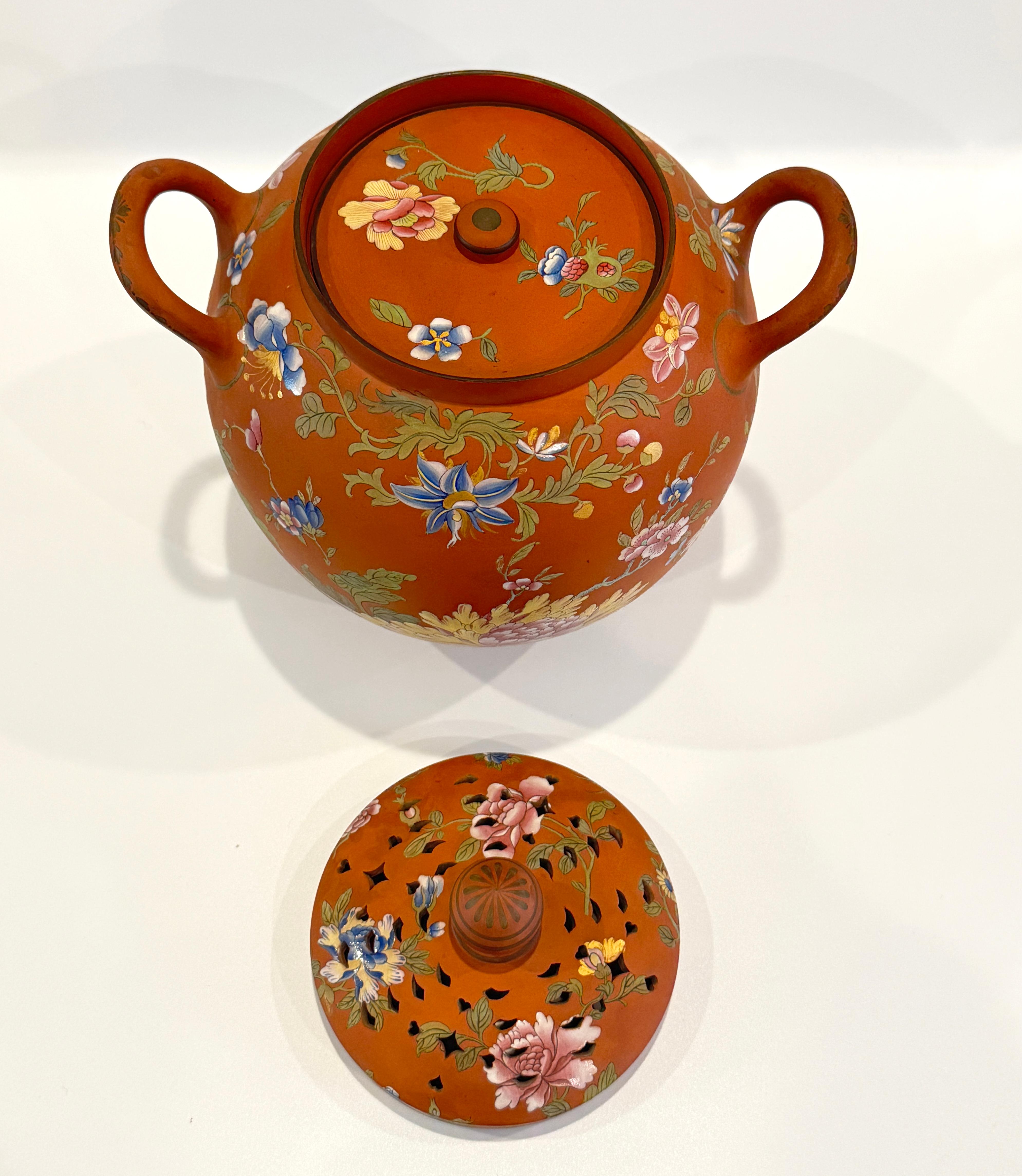 Wedgwood Rosso Antico Capriware Tarro para Popurrí con Decoración Chinoiserie en venta 2
