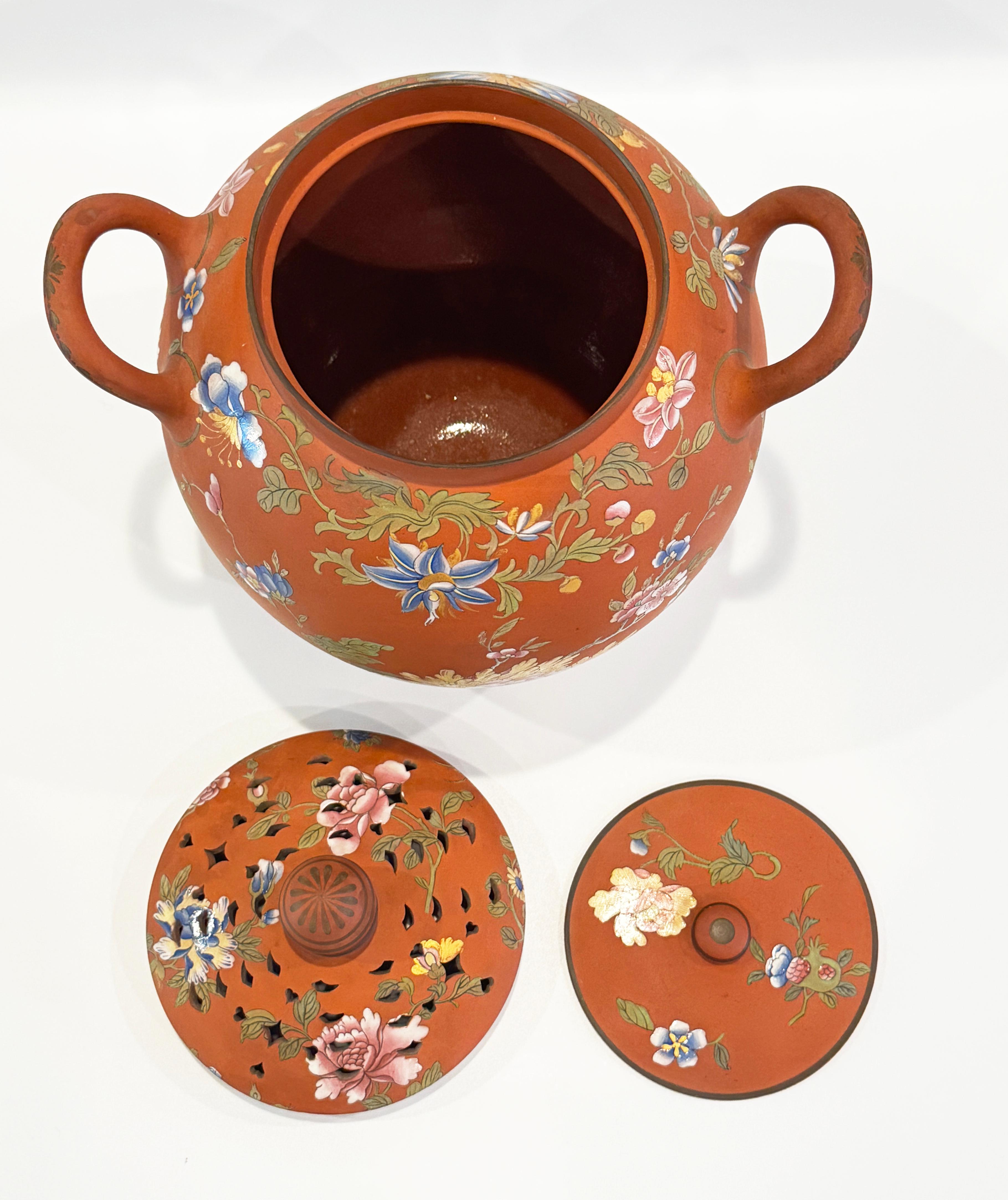 Wedgwood Rosso Antico Capriware Tarro para Popurrí con Decoración Chinoiserie en venta 3