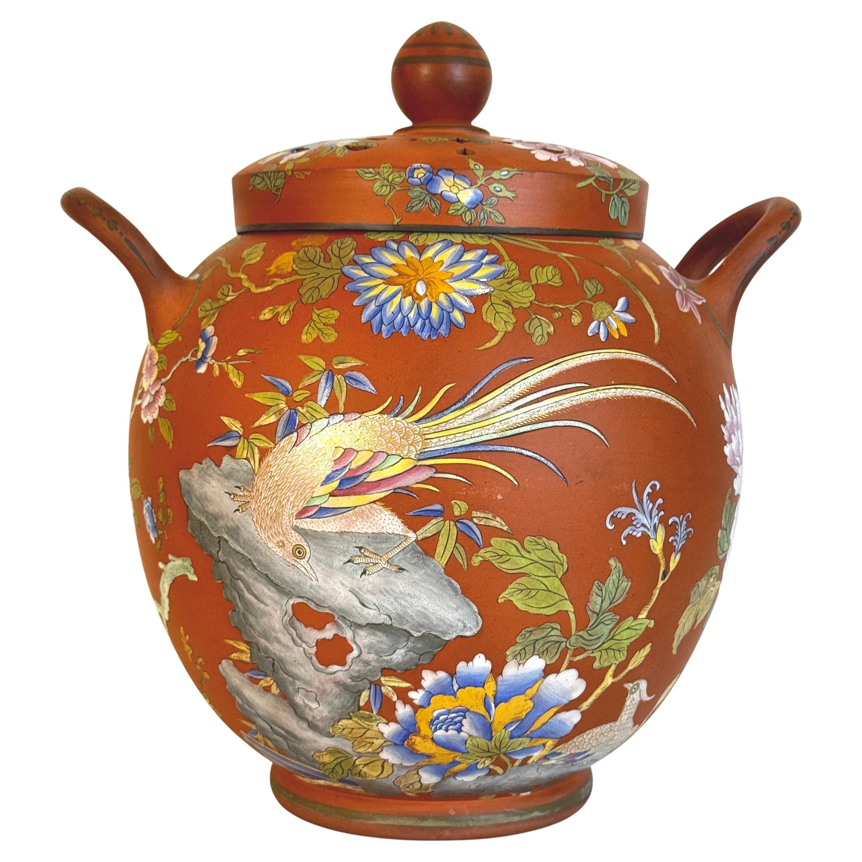 Wedgwood Rosso Antico Capriware Tarro para Popurrí con Decoración Chinoiserie en venta