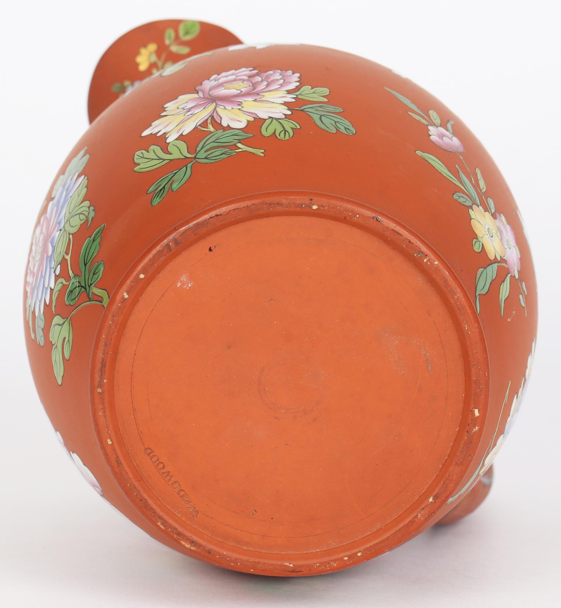 19th Century Wedgwood Rosso Antico Floral Enameled Terracotta Jug