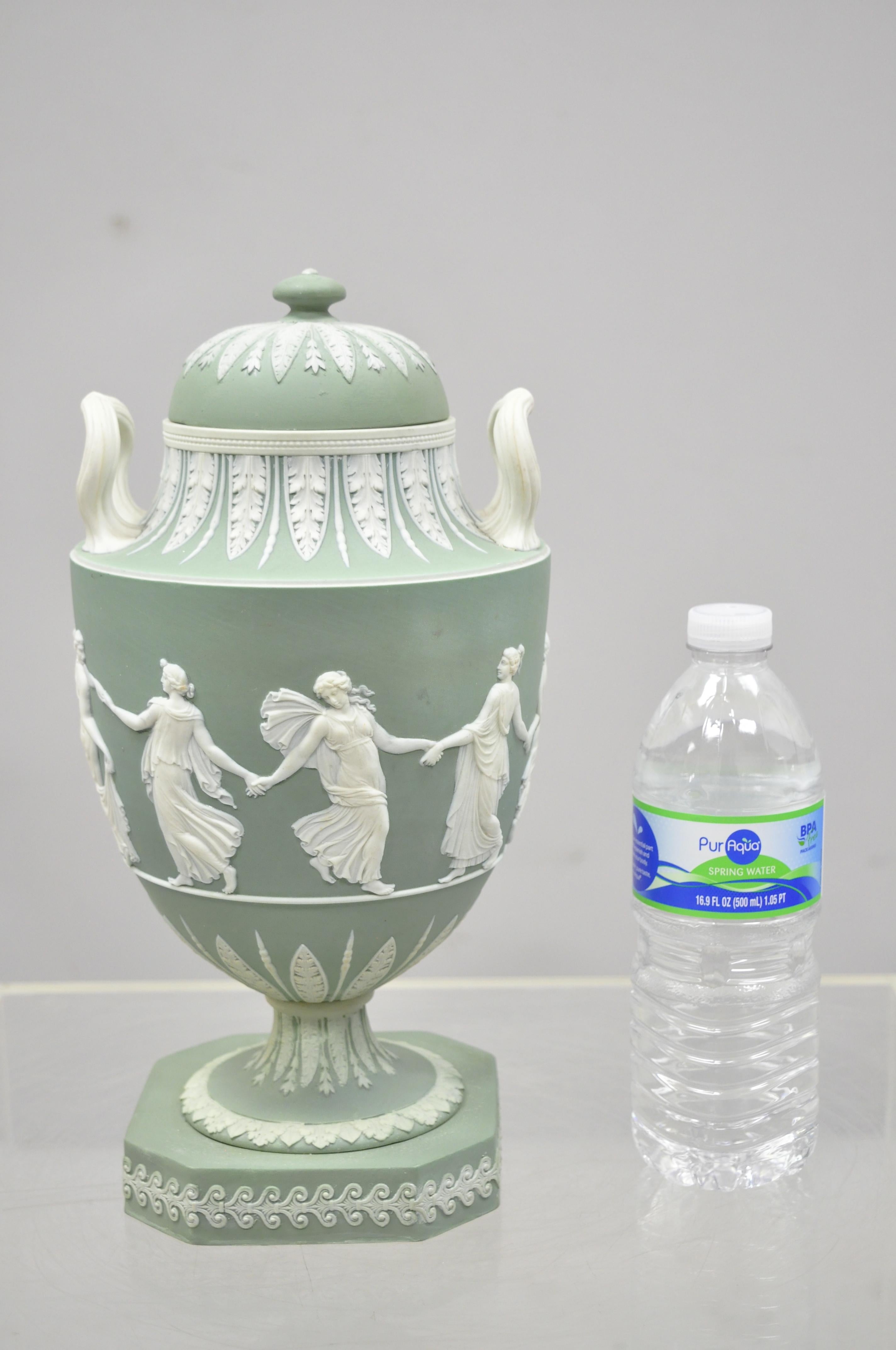 Wedgwood Sage Green Lidded Double Handle Urn Vase with Dancing Figures 2