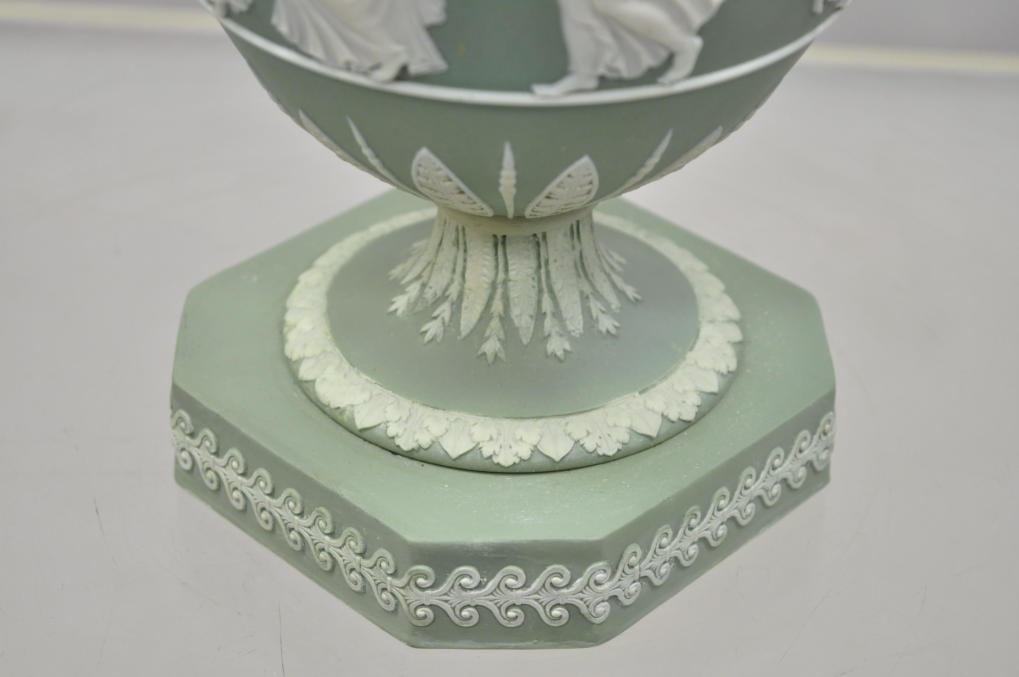 Wedgwood Sage Green Lidded Double Handle Urn Vase with Dancing Figures 3