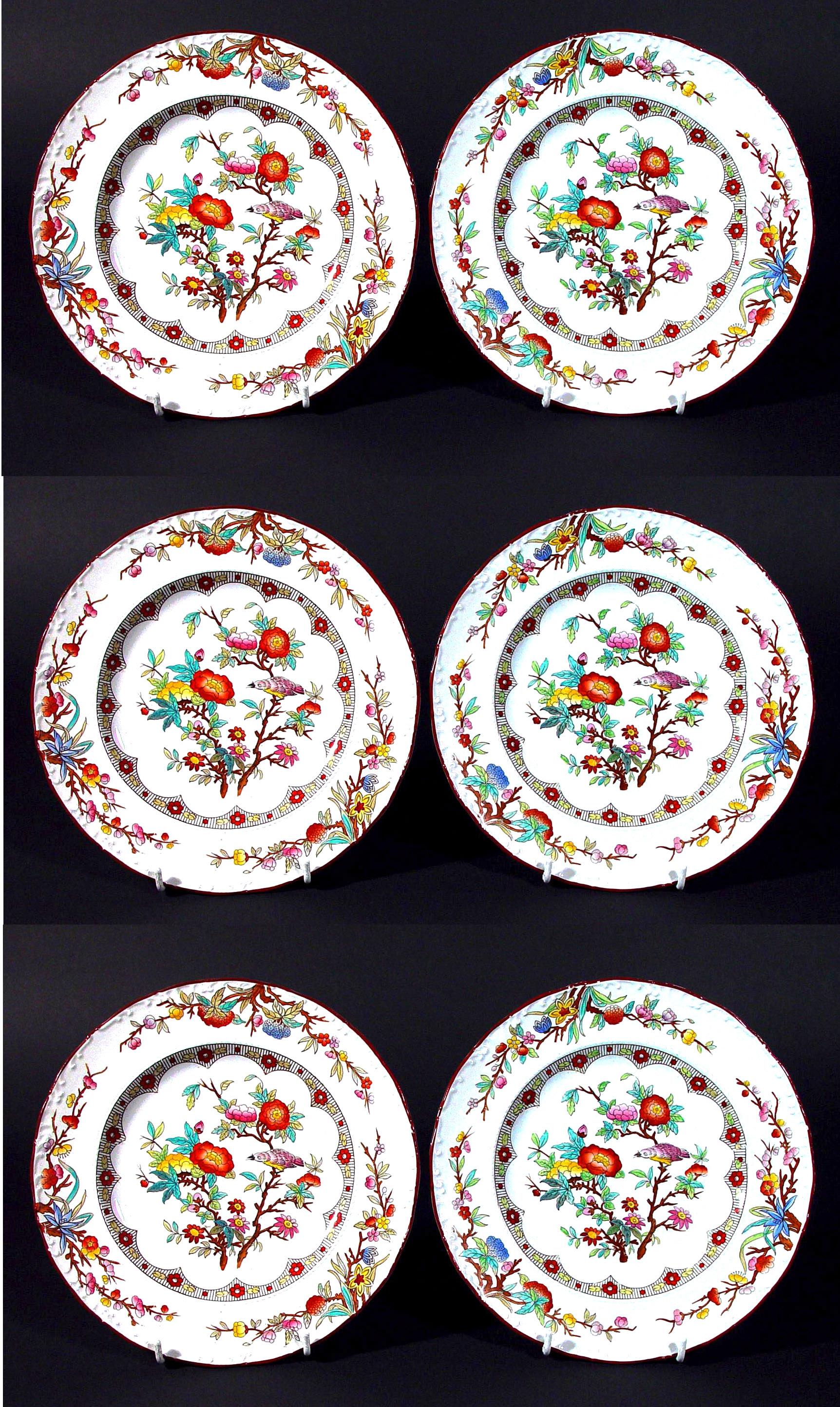 English Wedgwood Set of Six Pearlware Botanical Plates
