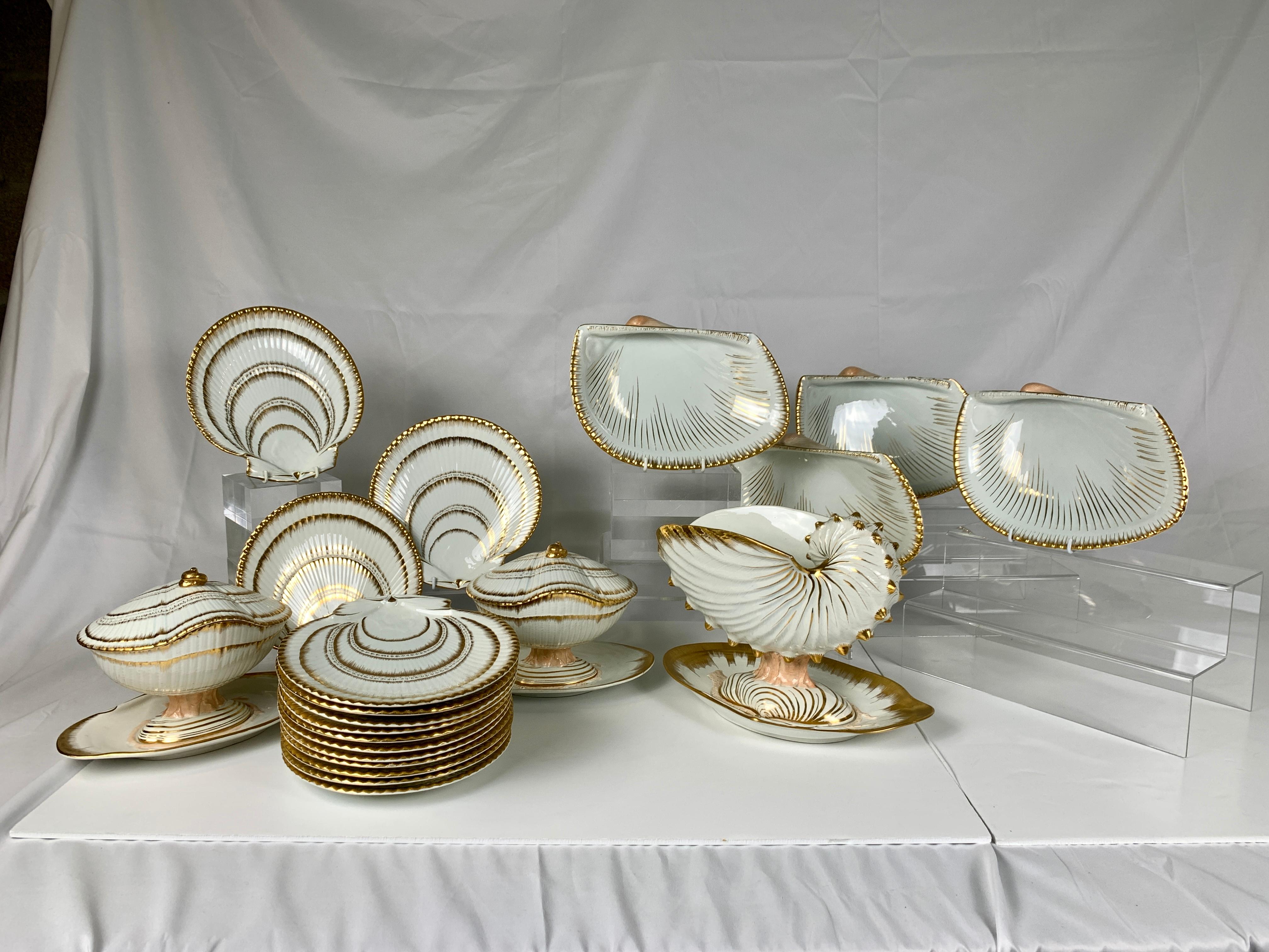19th Century Wedgwood Set with Scallop Shell Shaped Dishes, Clam Shaped Tureens & a Nautilus