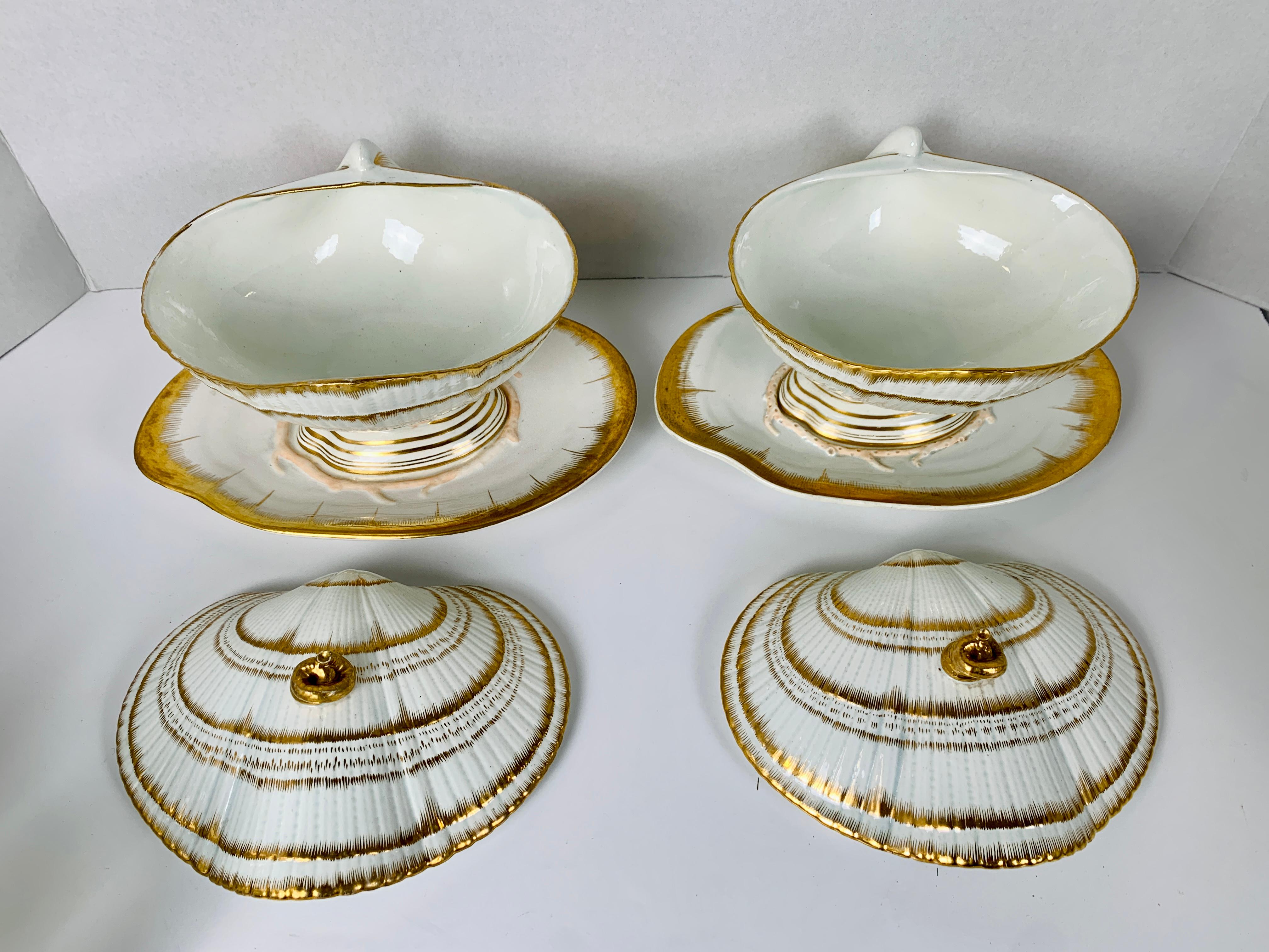 Earthenware Wedgwood Set with Scallop Shell Shaped Dishes, Clam Shaped Tureens & a Nautilus