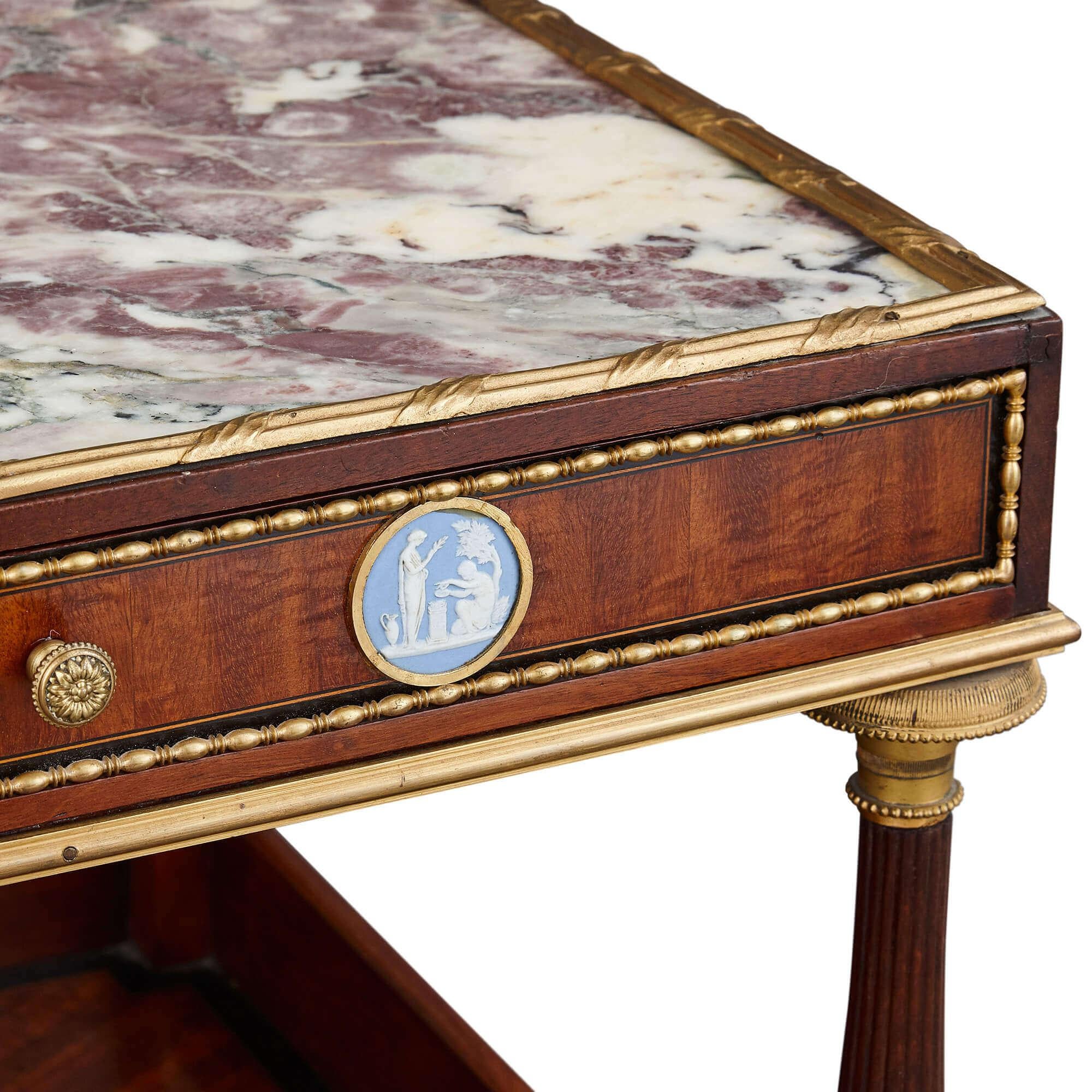 Neoclassical Wedgwood-Style Jasperware, Ormolu and Marble Mounted Two-Tiered Side Table For Sale