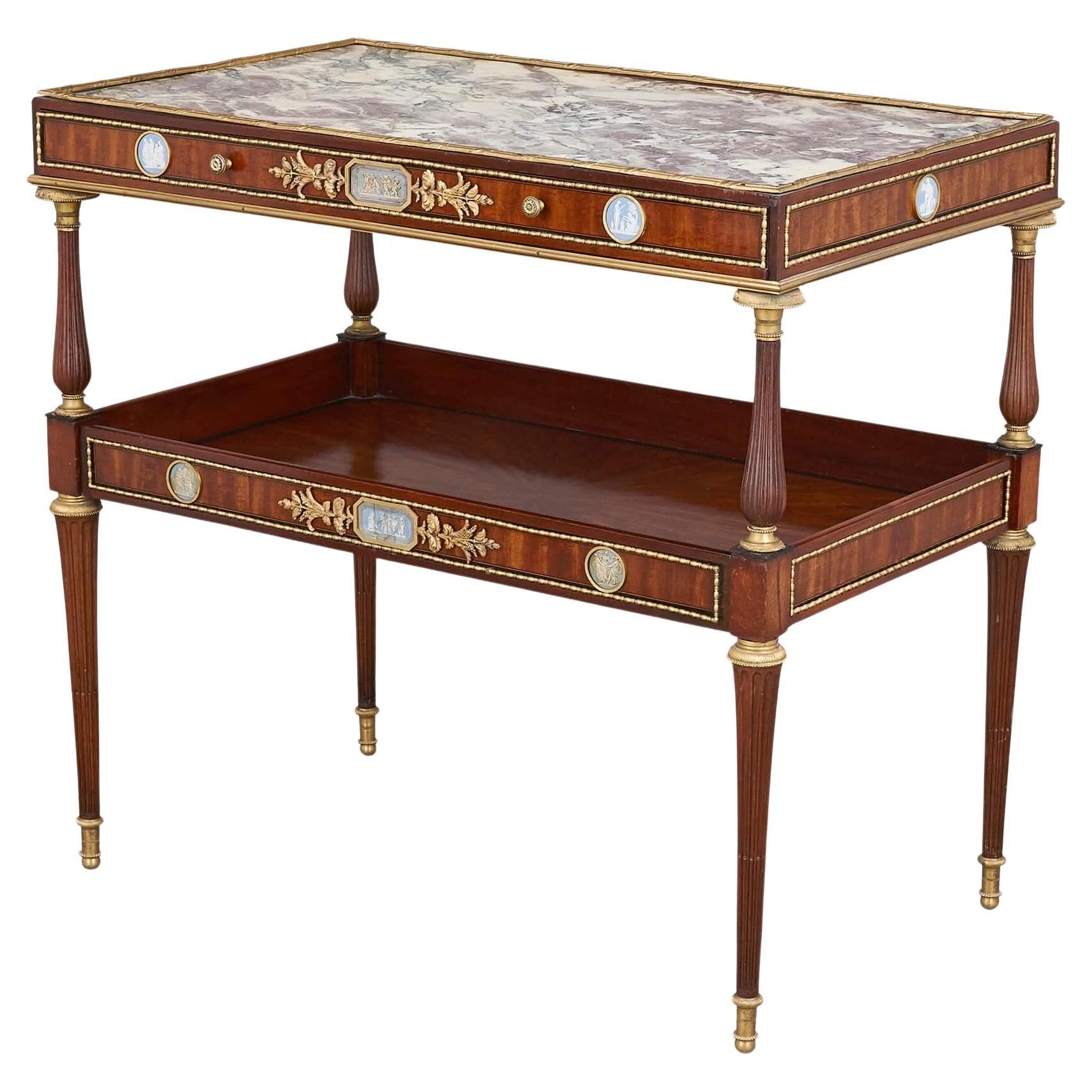 Wedgwood-Style Jasperware, Ormolu and Marble Mounted Two-Tiered Side Table For Sale