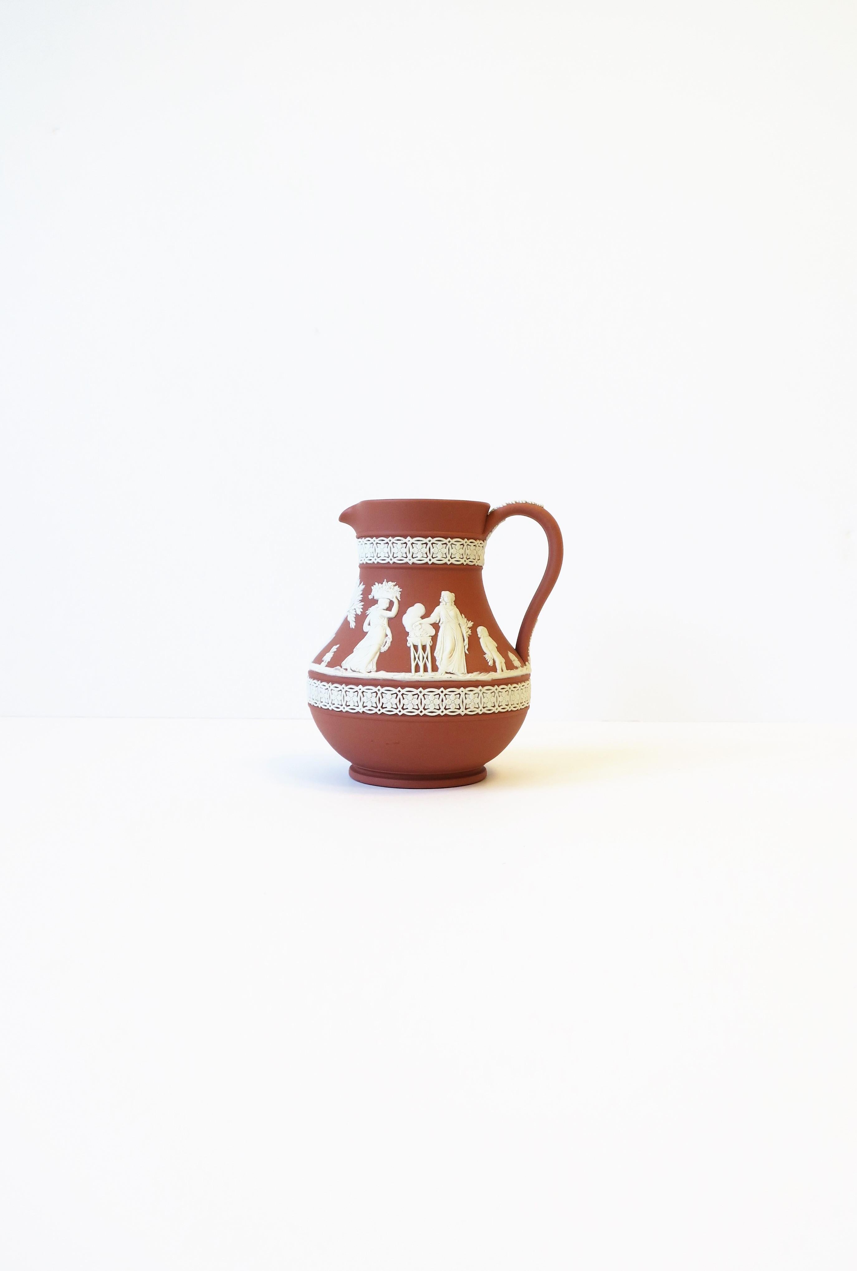 Ceramic Wedgwood Jasperware Red Terracotta and White Neoclassical Pitcher, 1959, England