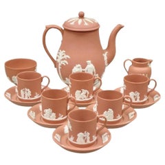 Wedgwood Terracotta Jasperware Miniature Tea Set Demitasse Cup 
Saucer 14 pcs