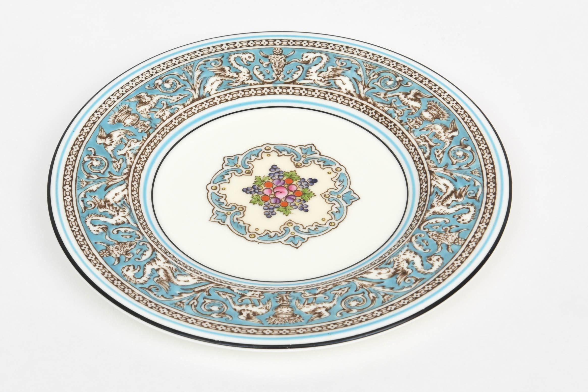 Wedgwood Turquoise China Dinner Service for 12, 92 Pieces Total, Florentine 1