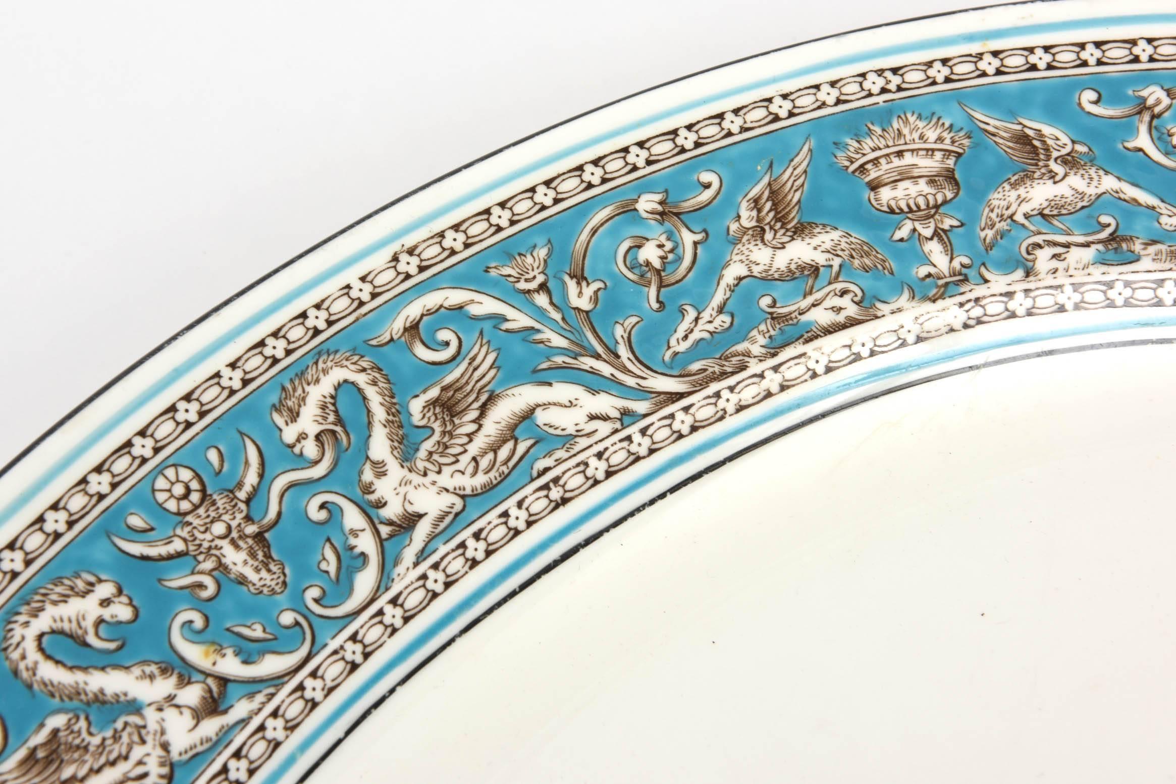 Wedgwood Turquoise China Dinner Service for 12, 92 Pieces Total, Florentine 3