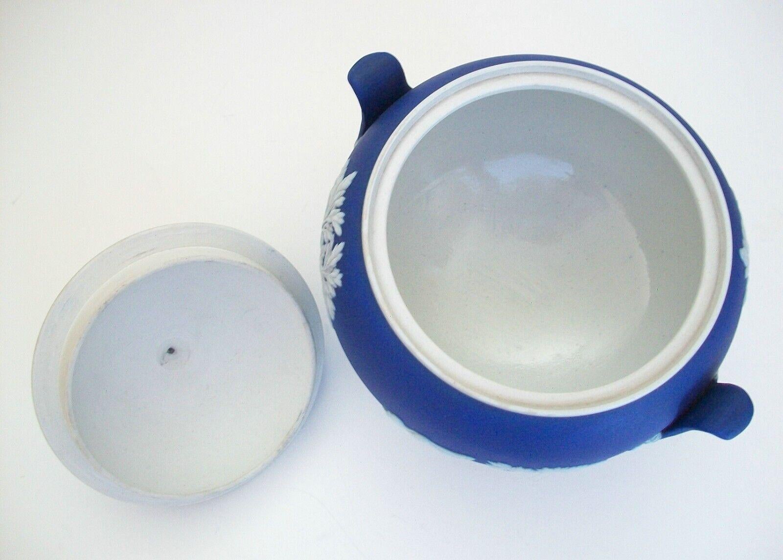 British Wedgwood, Vintage Blue & White Jasperware Sugar Bowl, U. K., circa 1950's