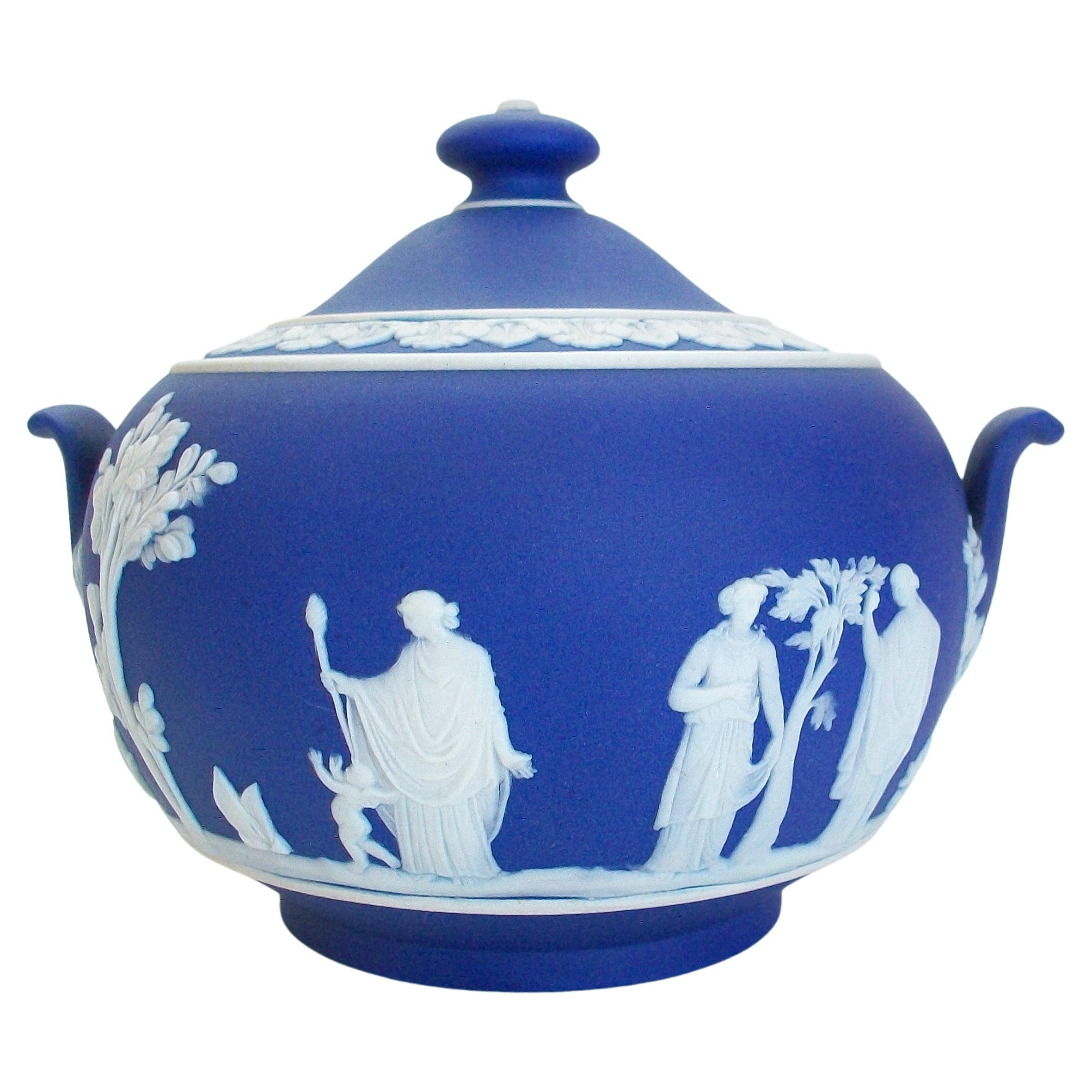 Wedgwood, Vintage Blue & White Jasperware Sugar Bowl, U. K., circa 1950's