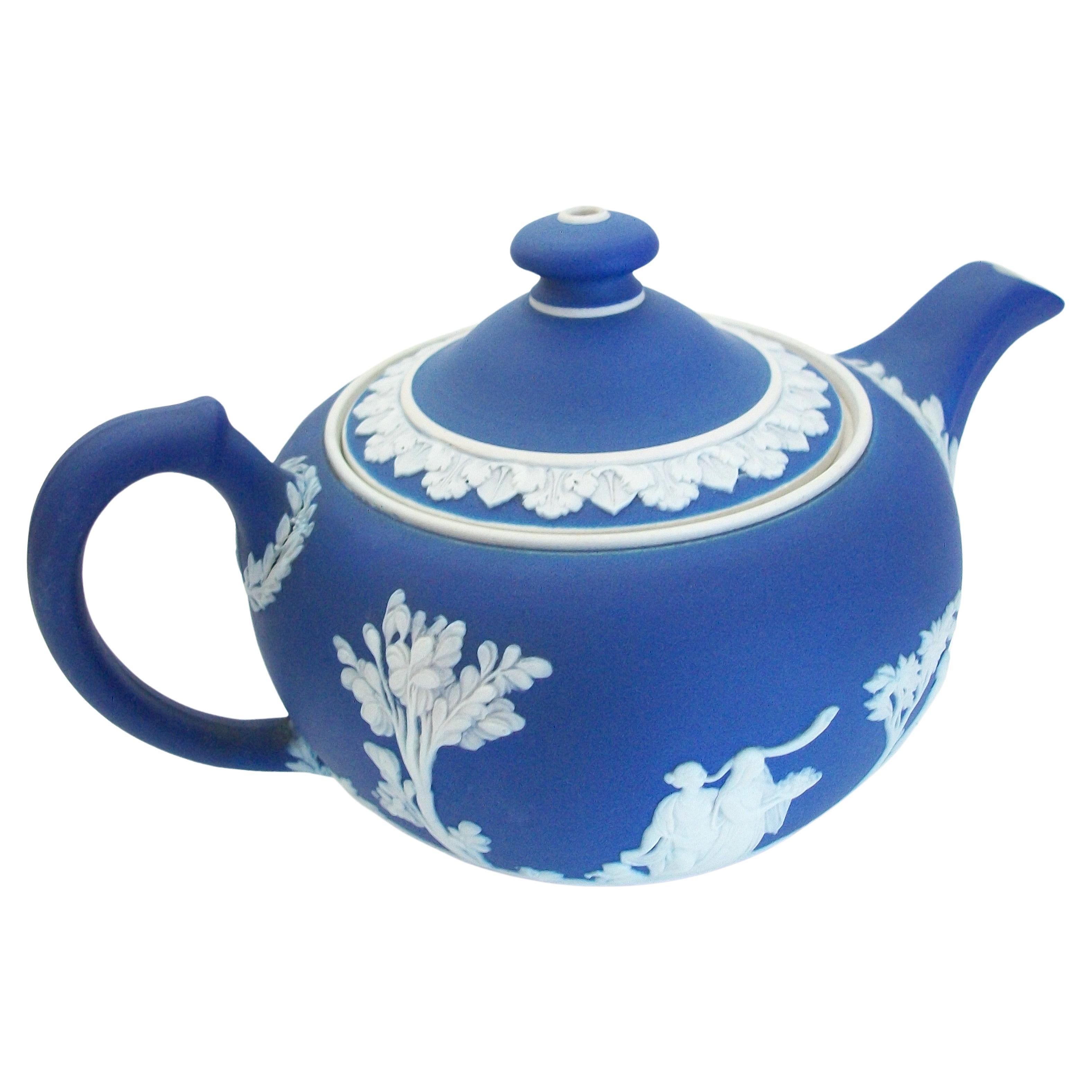 Wedgwood, Vintage Blue & White Jasperware Teapot, U. K., Circa 1950's