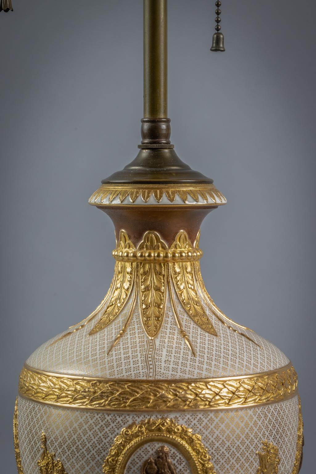 Wedgwood White Porcelain and Gilt Covered Urn Mounted as Lamp, 19th Century For Sale 1