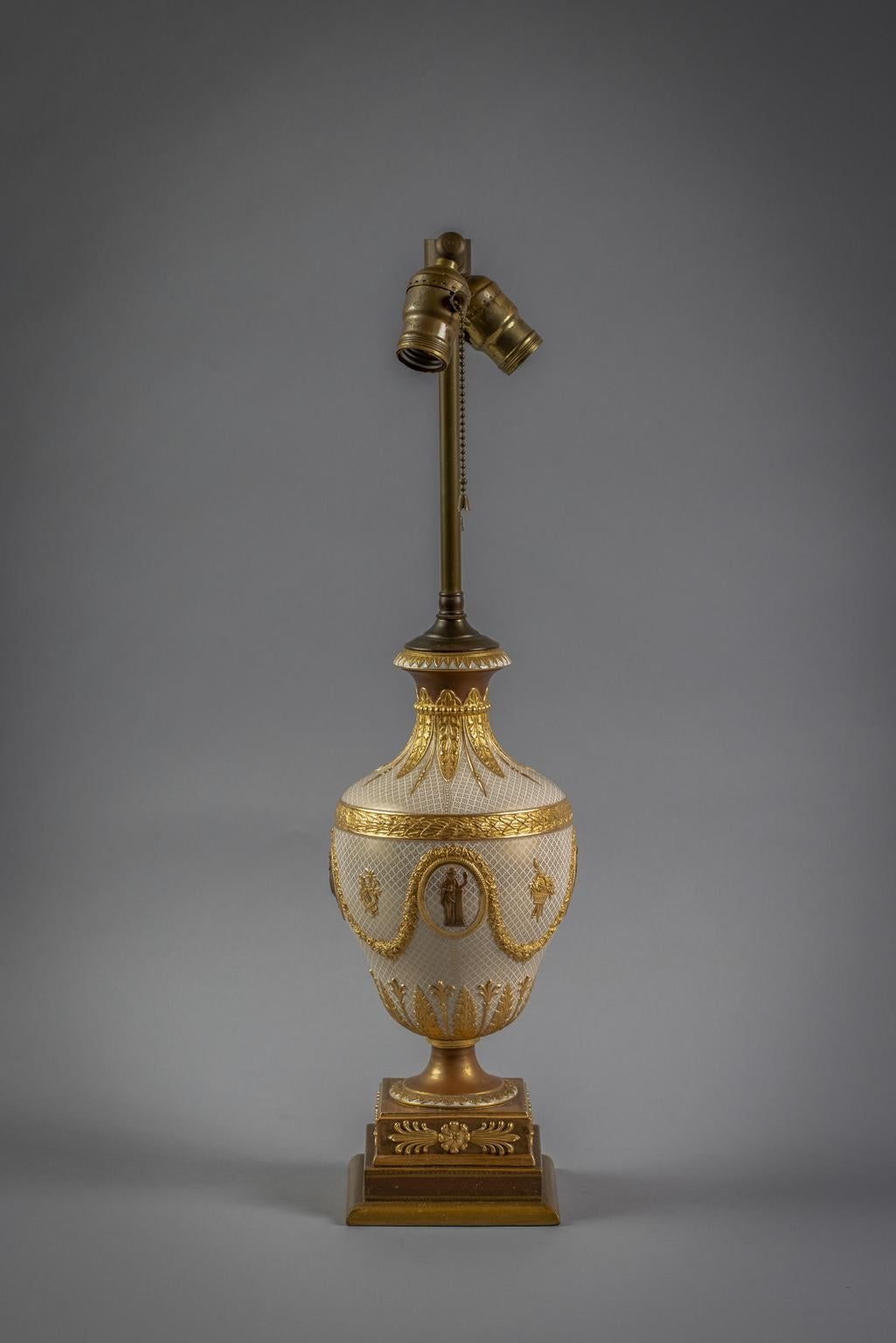 Wedgwood White Porcelain and Gilt Covered Urn Mounted as Lamp, 19th Century For Sale 2